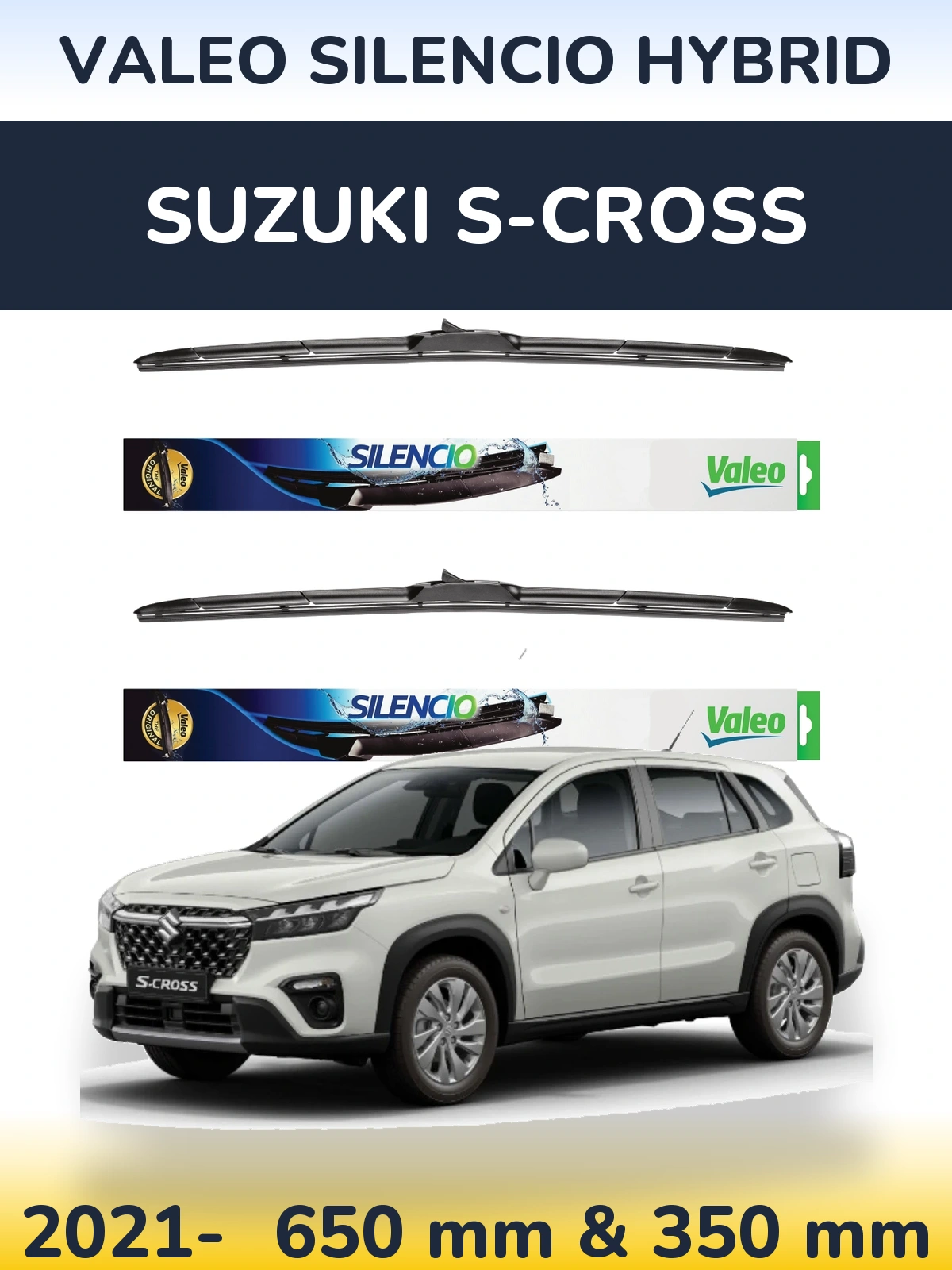 Front wiper blade set Valeo Silencio Hybrid 650 & 350 mm for Suzuki S-Cross 2021-2026