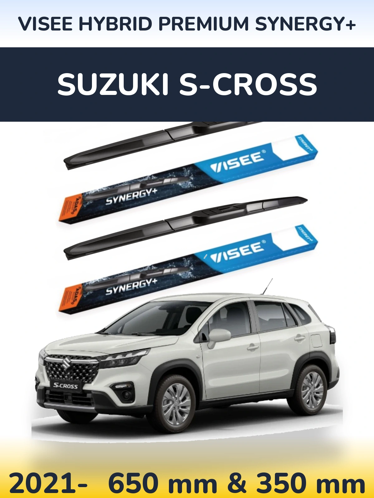 Комплект передніх щіток VISEE HYBRID PREMIUM SYNERGY+ 650 & 350 мм для Suzuki S-Cross 2021-2026