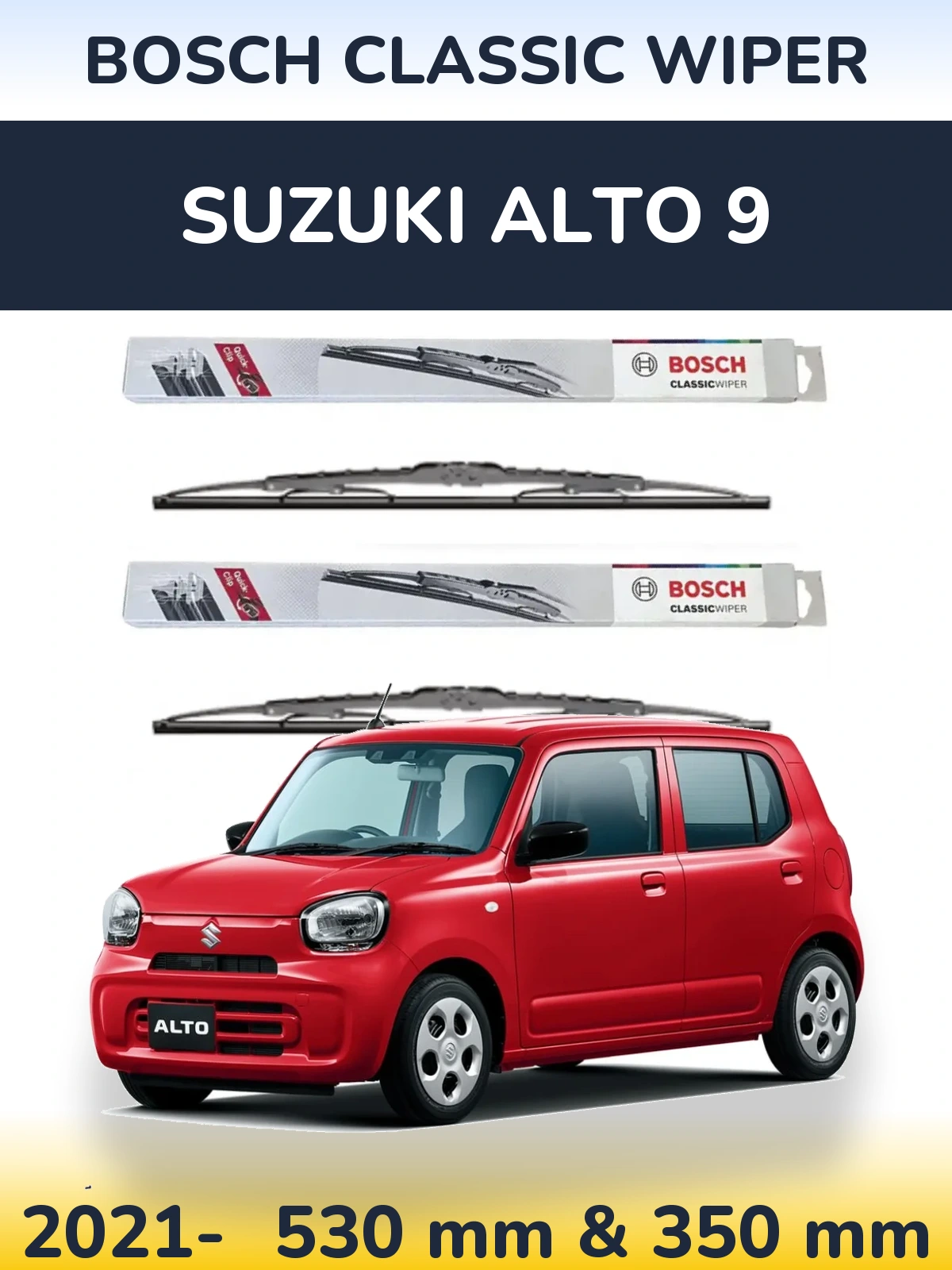 Front wiper blade set BOSCH Classic Wiper 530 & 340 mm for Suzuki Alto 9 2021-2026
