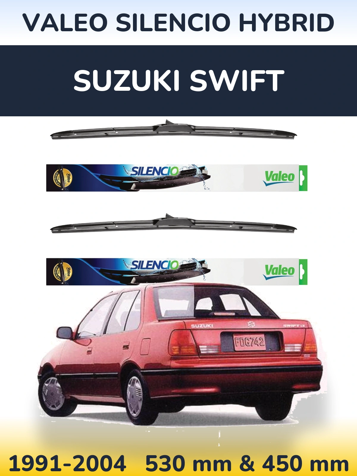 Комплект передніх щіток Valeo Silencio Hybrid 530 & 450 мм для Suzuki Swift 1991-2004