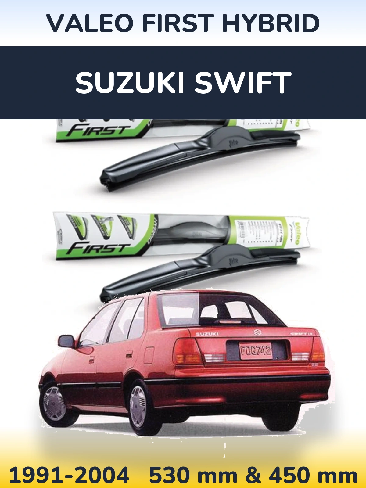 Front wiper blade set Valeo First Hybrid 530 & 450 mm for Suzuki Swift 1991-2004