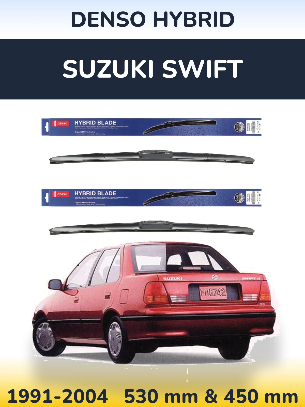 Front wiper blade set Denso Hybrid 530 & 450 mm for Suzuki Swift 1991-2004