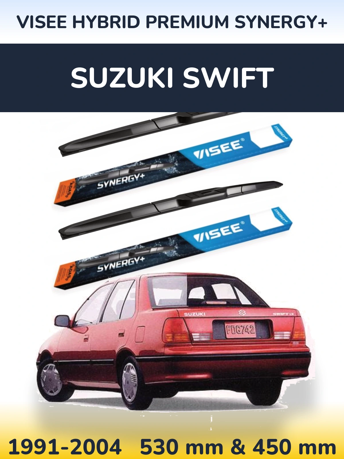 Front wiper blade set VISEE HYBRID PREMIUM SYNERGY+ 530 & 450 mm for Suzuki Swift 1991-2004