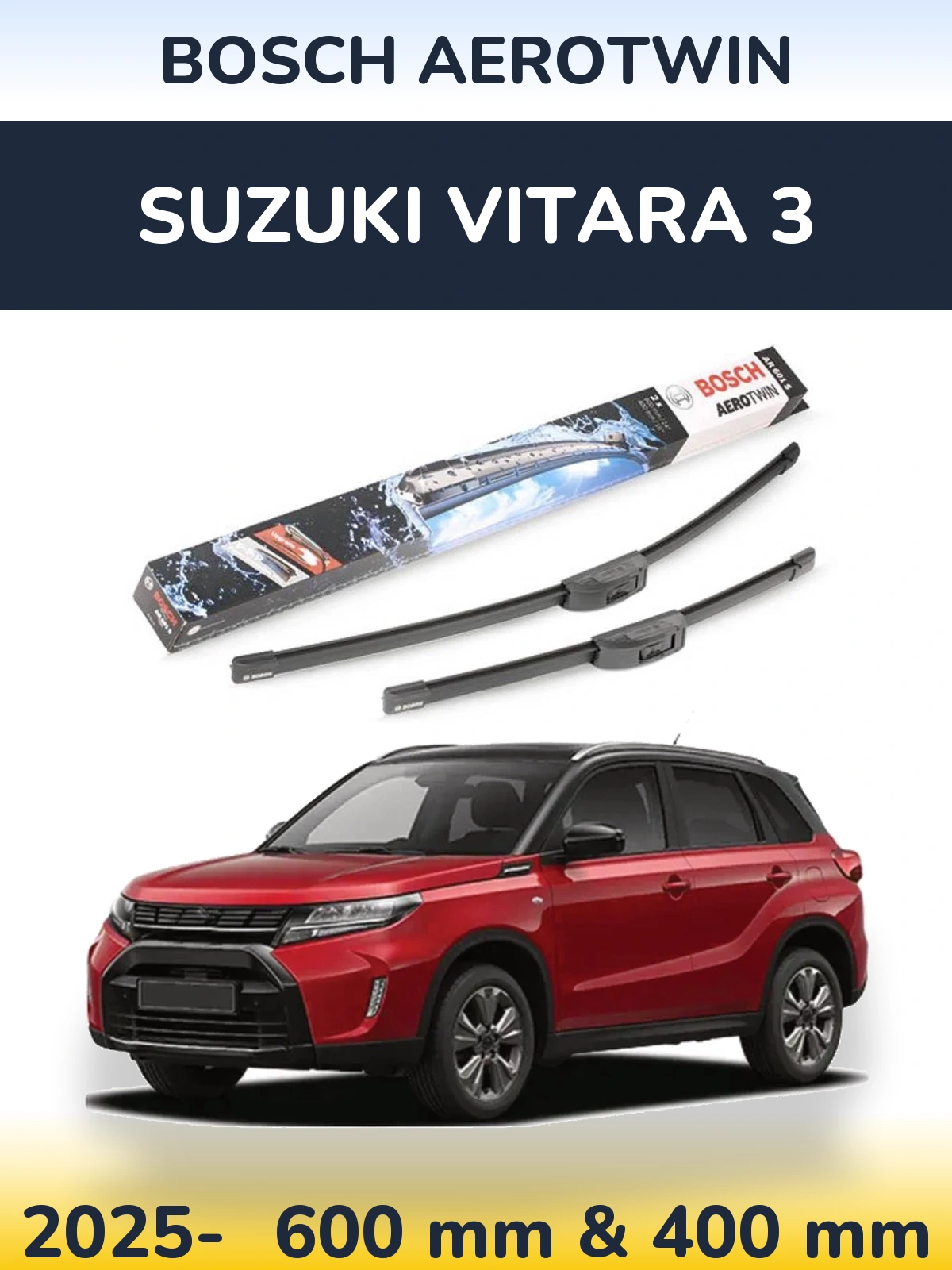 Комплект передних дворников BOSCH AeroTwin 600 & 400 мм для Suzuki Vitara 3 2025-2026