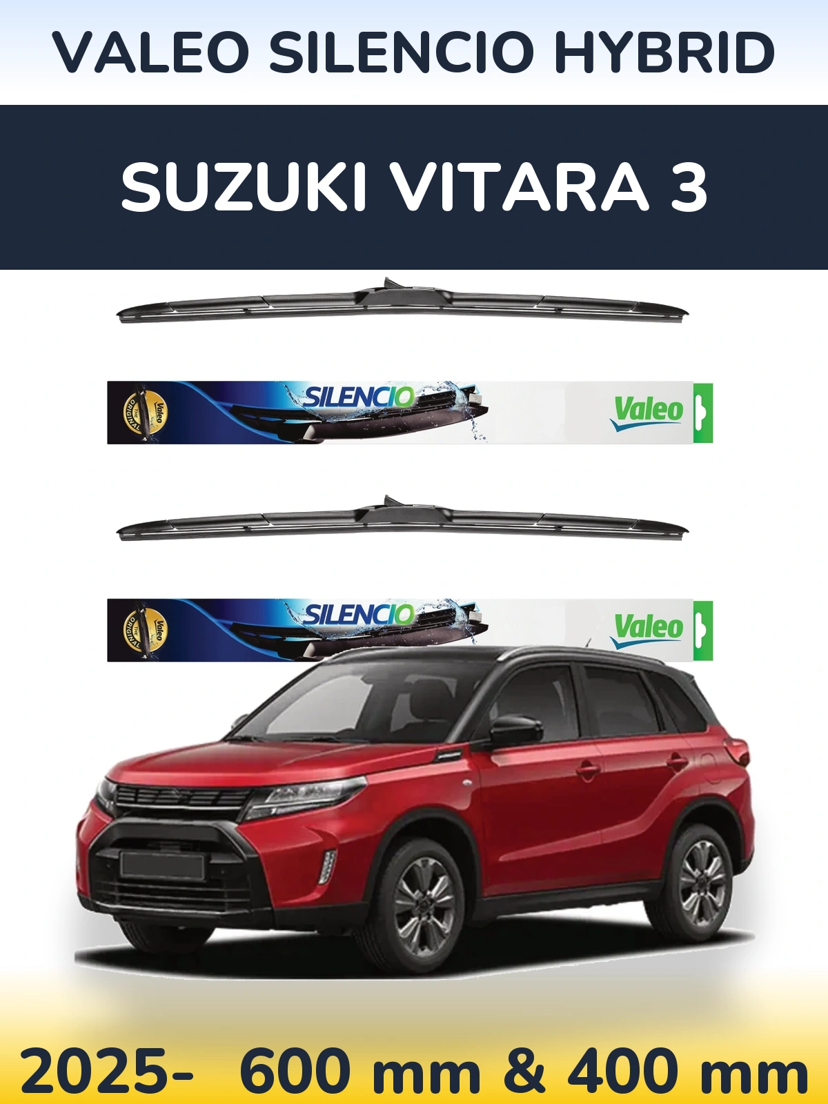 Front wiper blade set Valeo Silencio Hybrid 600 & 400 mm for Suzuki Vitara 3 2025-2026