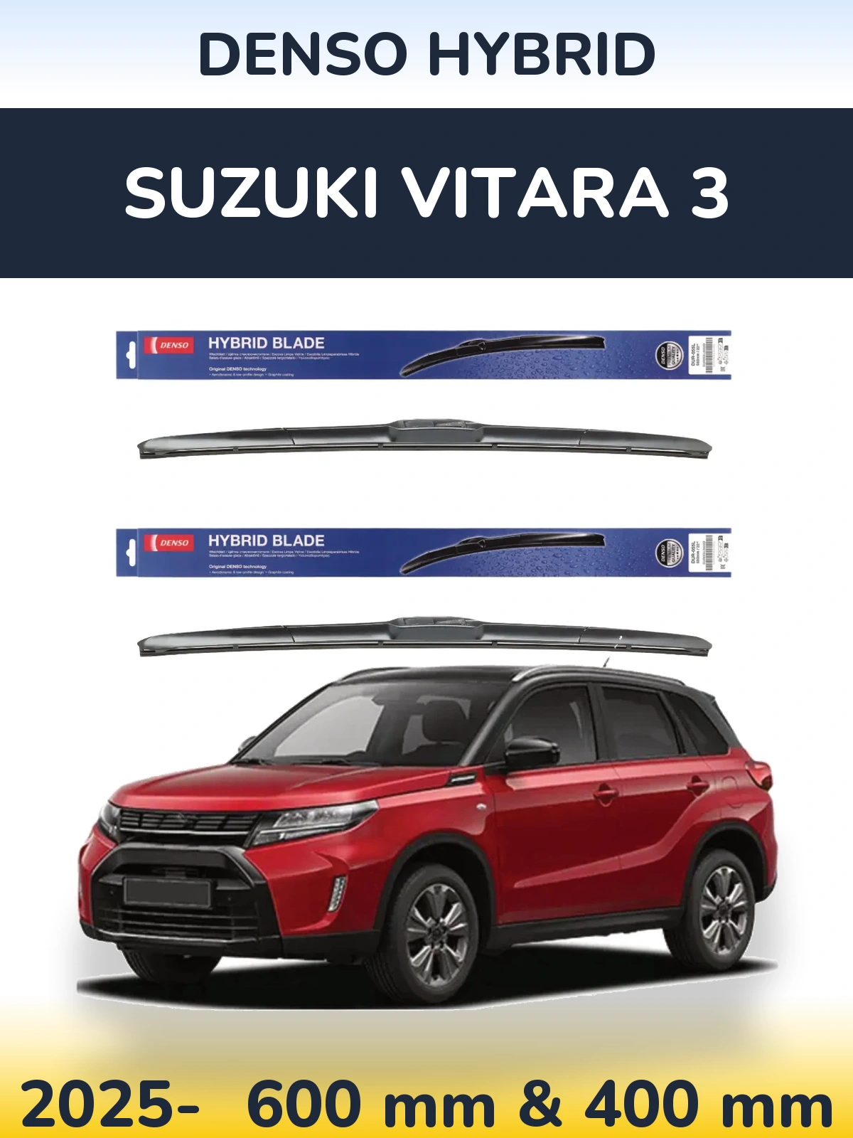 Front wiper blade set Denso Hybrid 600 & 400 mm for Suzuki Vitara 3 2025-2026