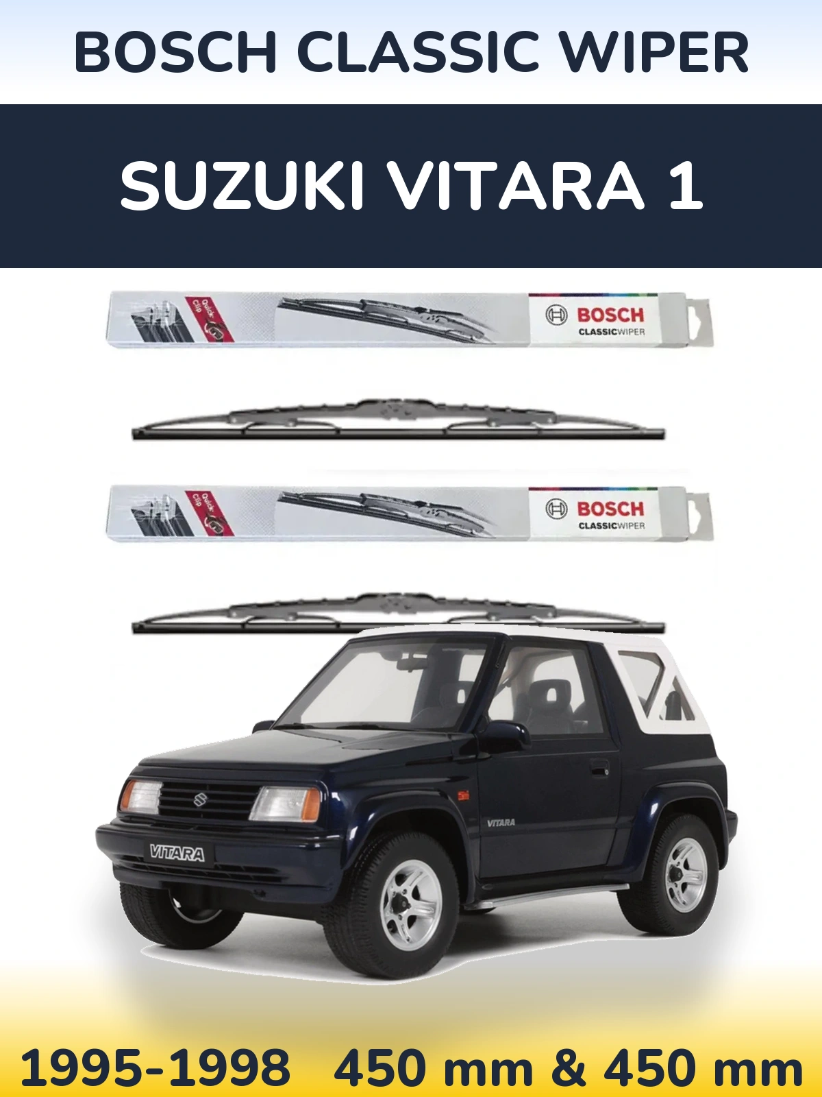 Front wiper blade set BOSCH Classic Wiper 450 & 450 mm for Suzuki Vitara 1 1995-1998