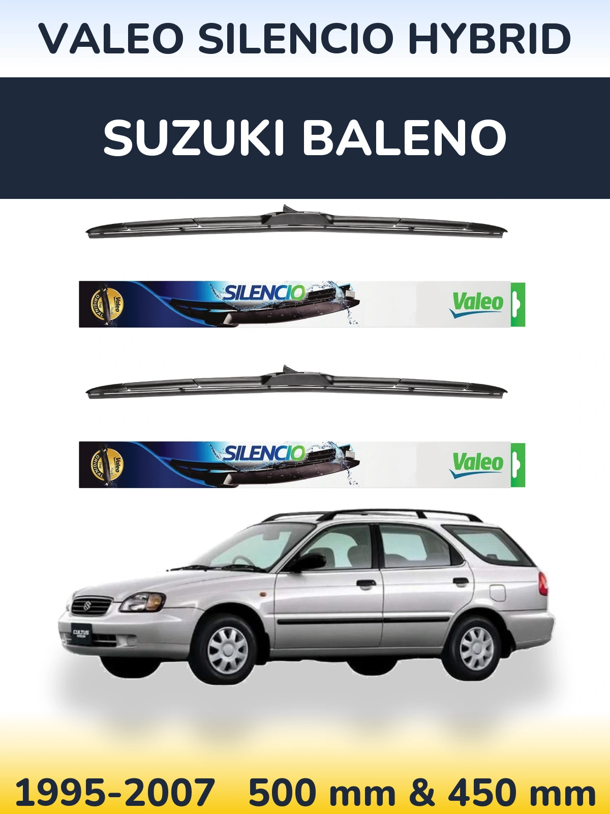 Комплект передних дворников Valeo Silencio Hybrid 500 & 450 мм для Suzuki Baleno 1995-2007
