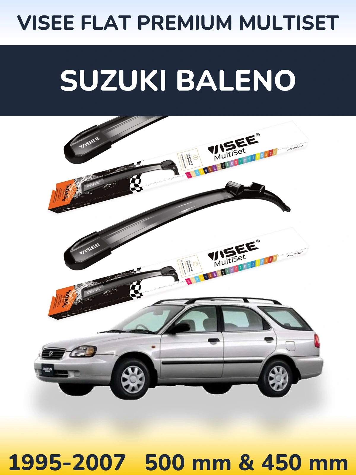 Комплект передних дворников VISEE FLAT PREMIUM MultiSet 500 & 450 мм для Suzuki Baleno 1995-2007