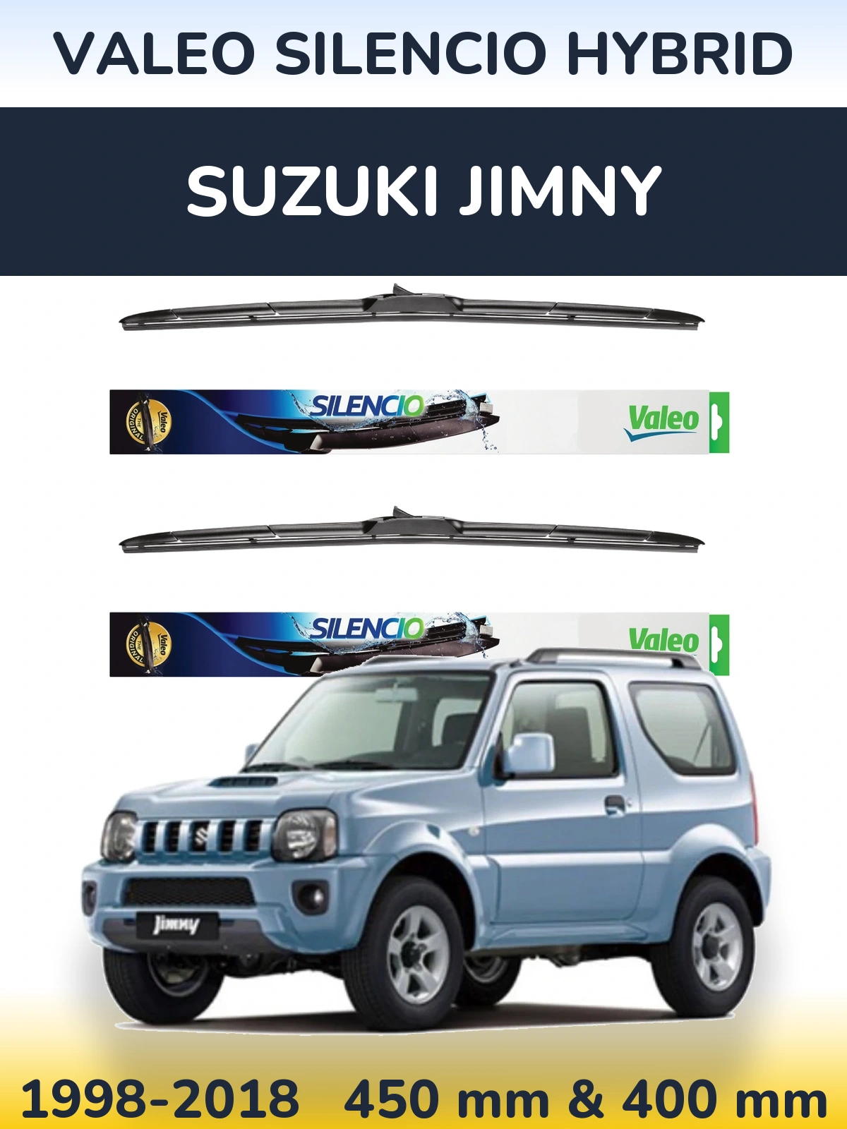 Front wiper blade set Valeo Silencio Hybrid 450 & 400 mm for Suzuki Jimny 1998-2018