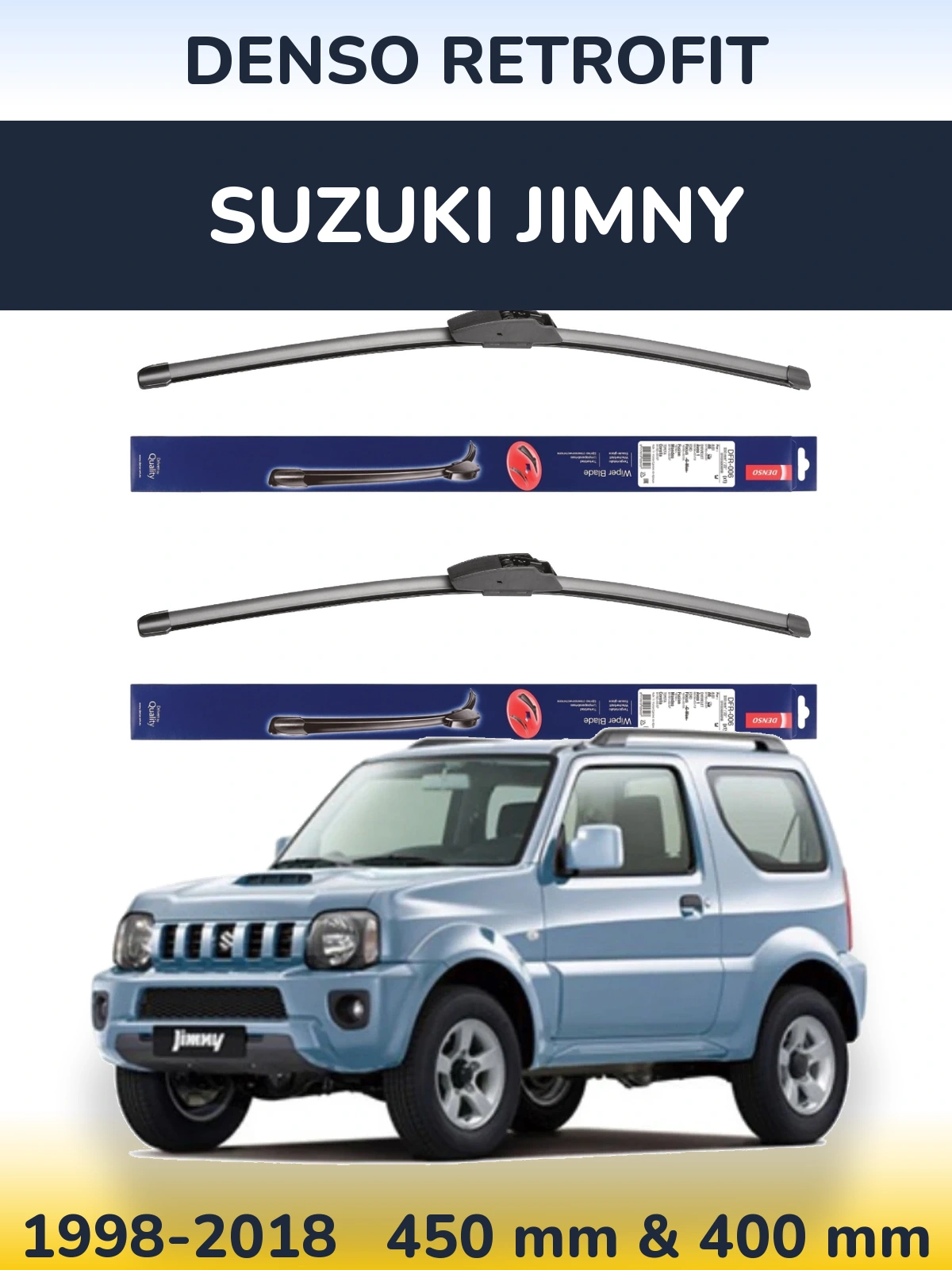 Front wiper blade set Denso Retrofit 450 & 400 mm for Suzuki Jimny 1998-2018