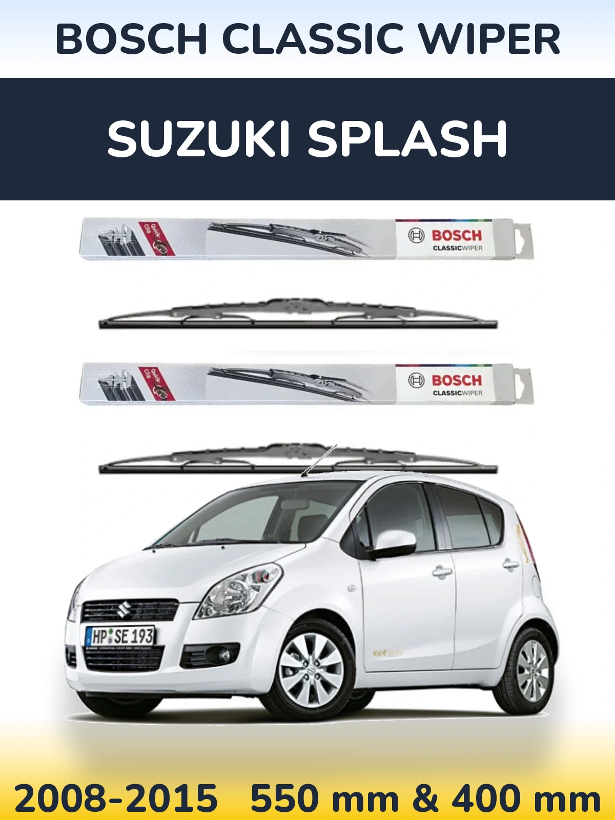 Front wiper blade set BOSCH Classic Wiper 550 & 400 mm for Suzuki Splash 2008-2015