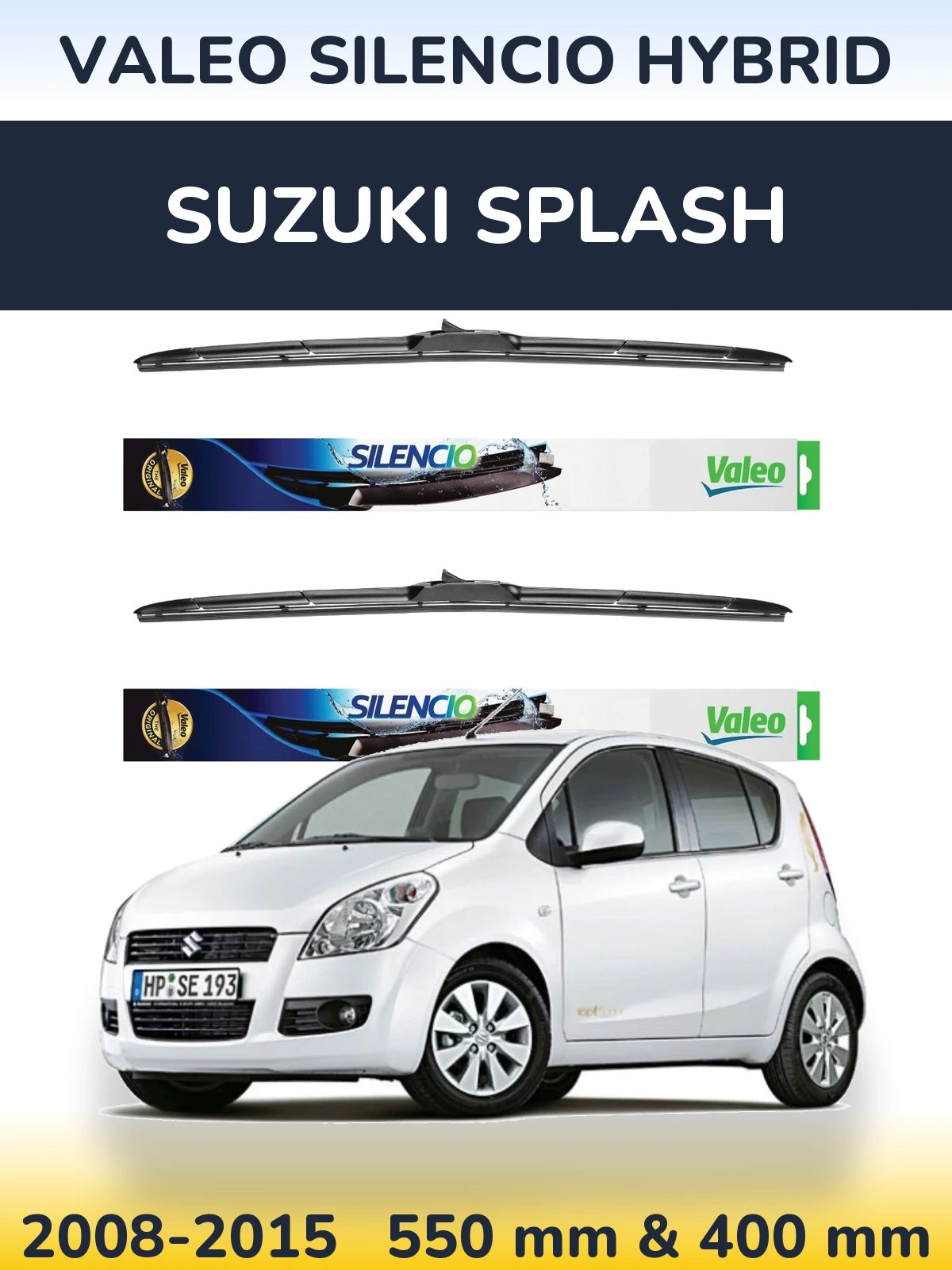 Front wiper blade set Valeo Silencio Hybrid 550 & 400 mm for Suzuki Splash 2008-2015