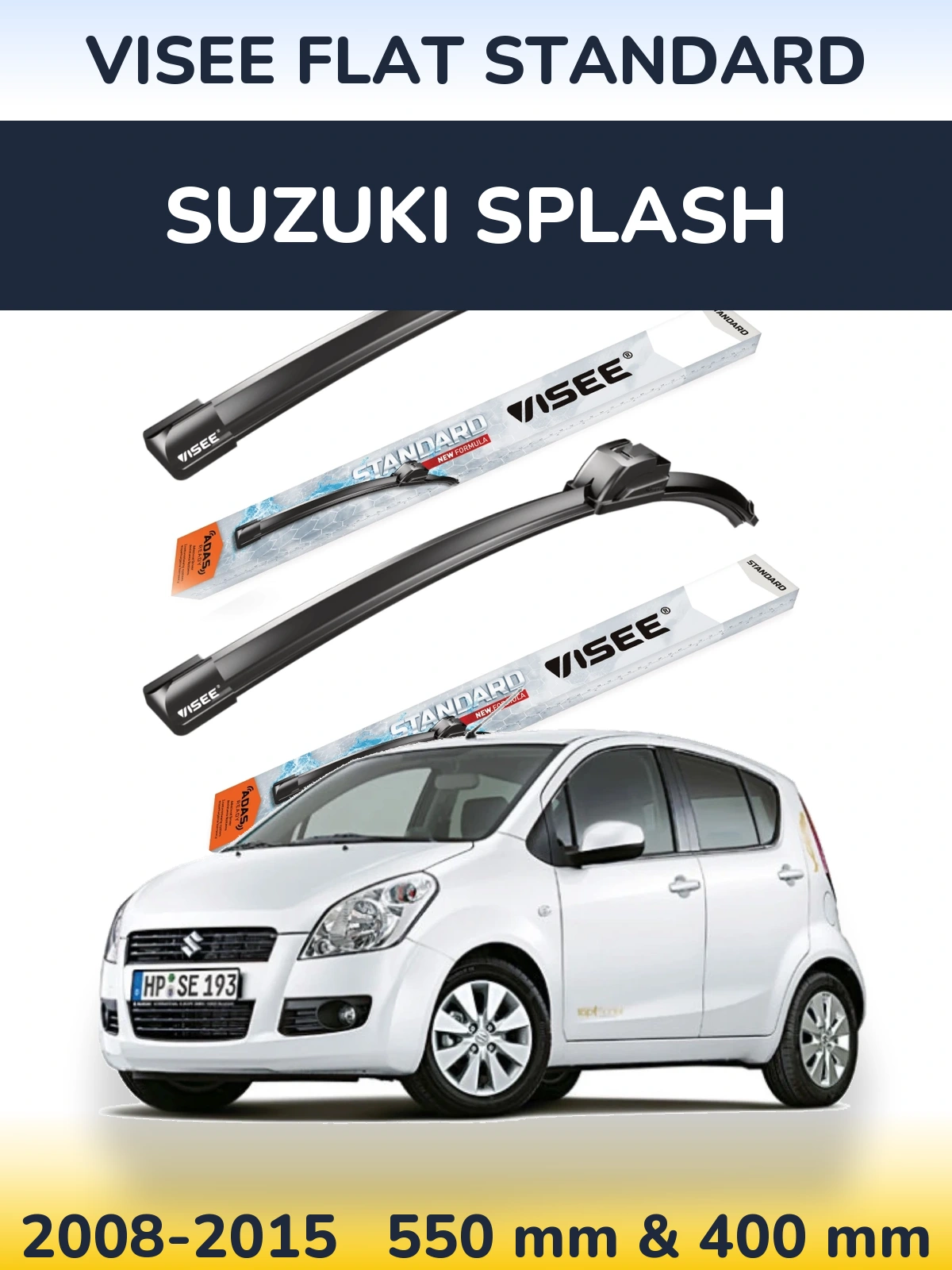 Front wiper blade set VISEE FLAT STANDARD 550 & 400 mm for Suzuki Splash 2008-2015