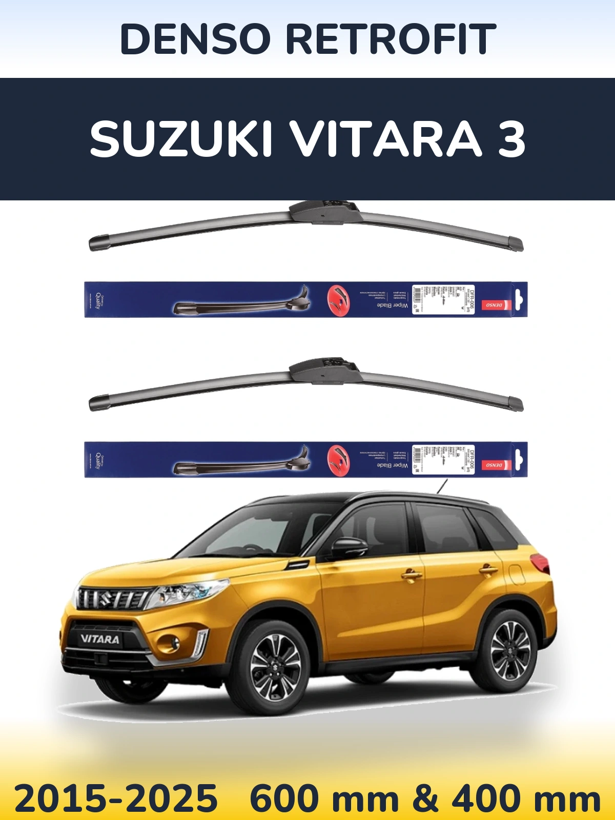 Front wiper blade set Denso Retrofit 600 & 400 mm for Suzuki Vitara 3 2015-2025
