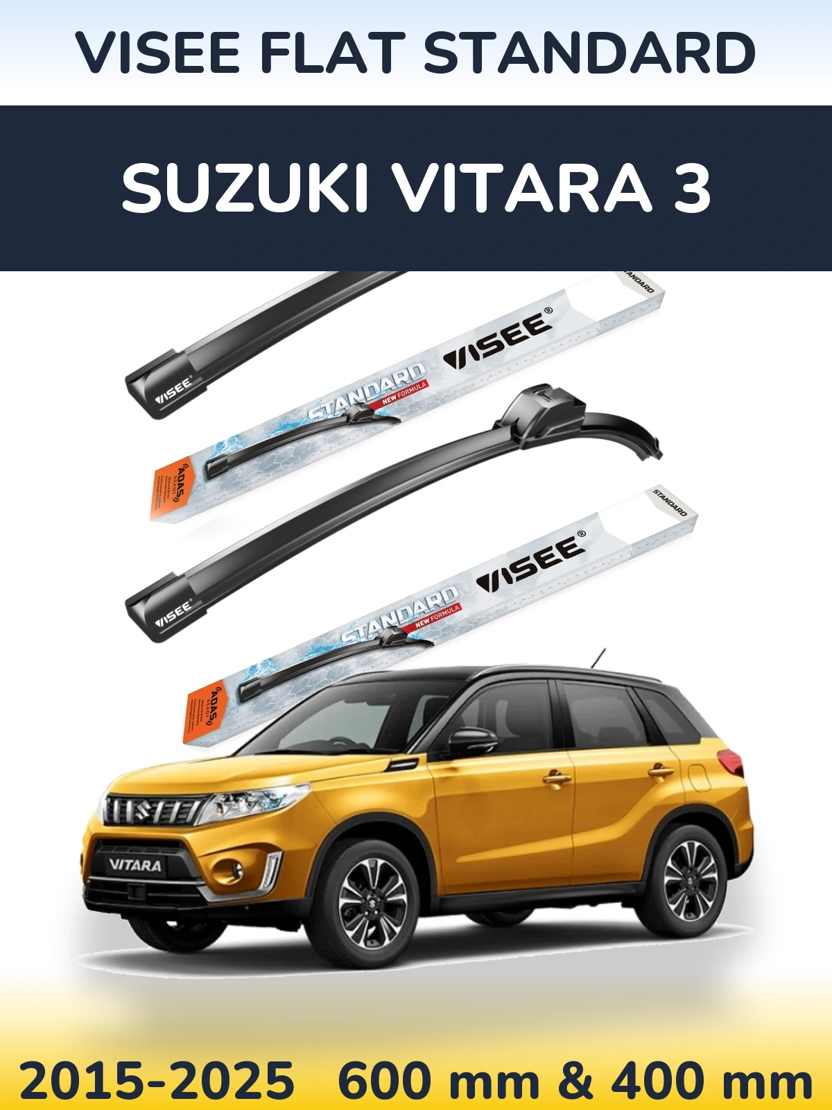 Front wiper blade set VISEE FLAT STANDARD 600 & 400 mm for Suzuki Vitara 3 2015-2025