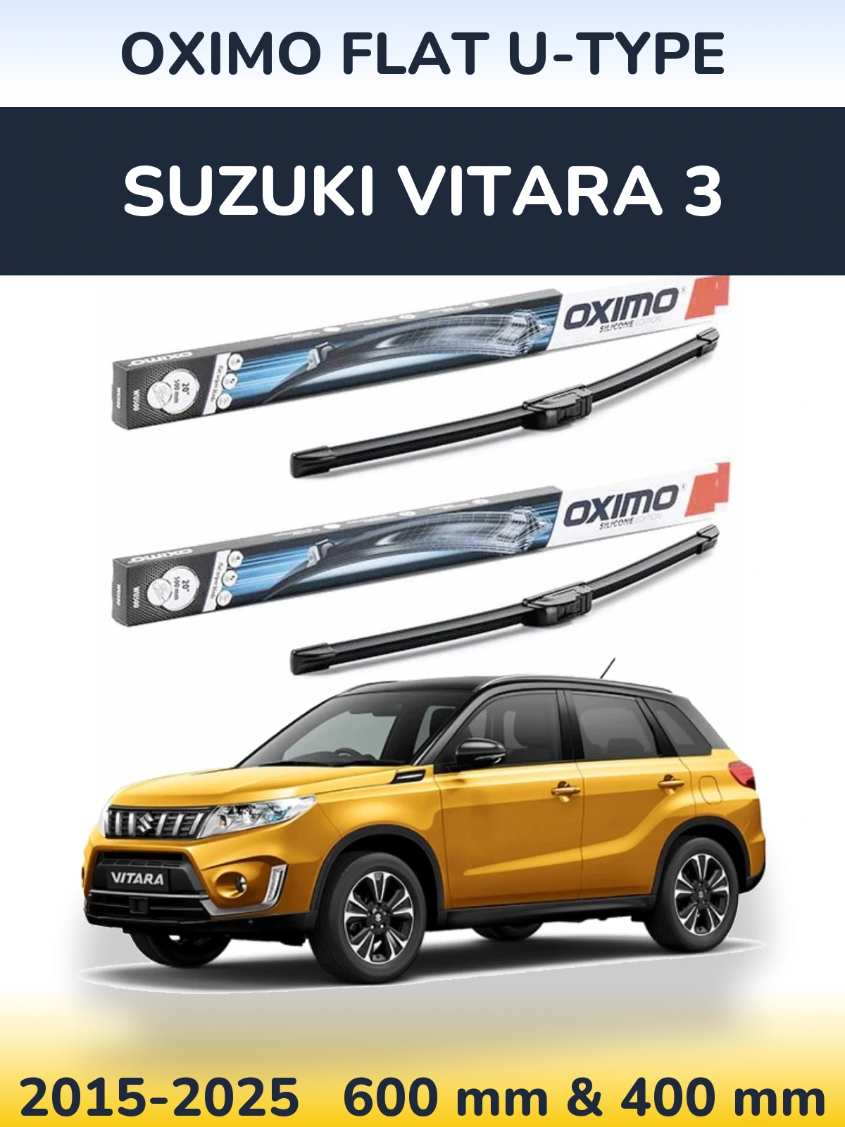 Комплект передних дворников Oximo Flat U-type 600 & 400 мм для Suzuki Vitara 3 2015-2025