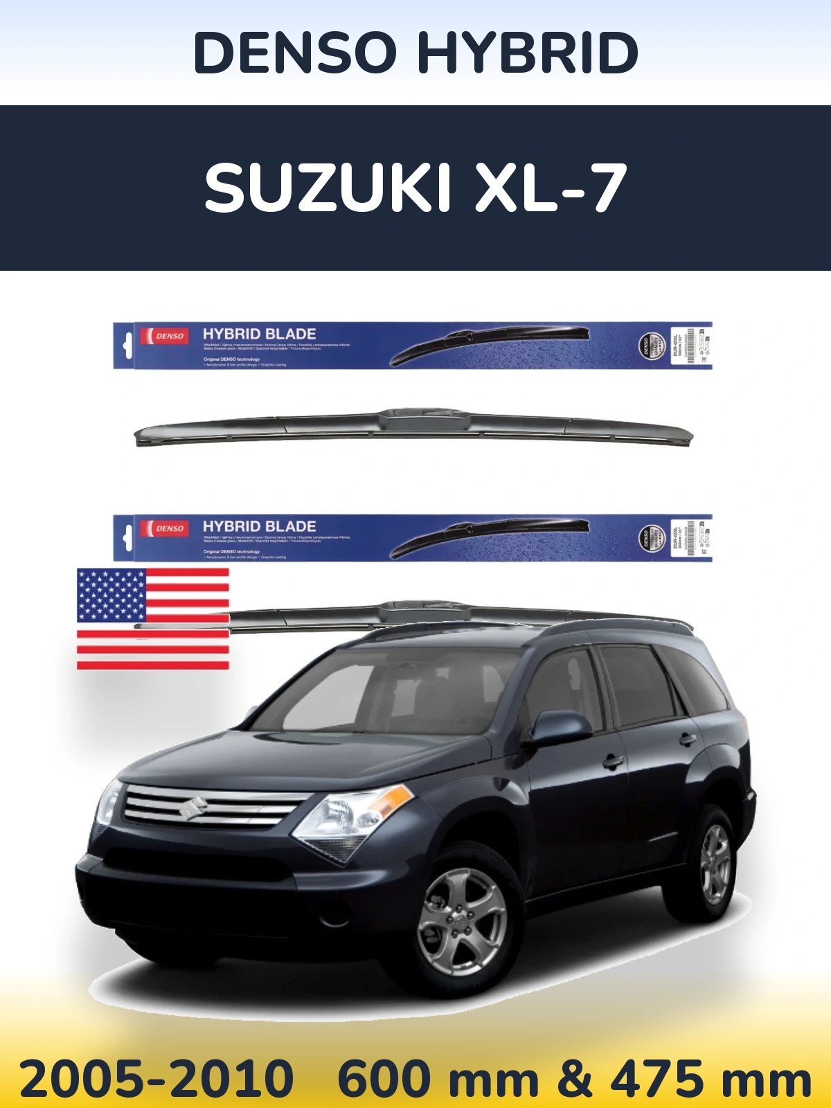 Комплект передніх щіток Denso Hybrid 600 & 475 мм для Suzuki XL-7 2005-2010