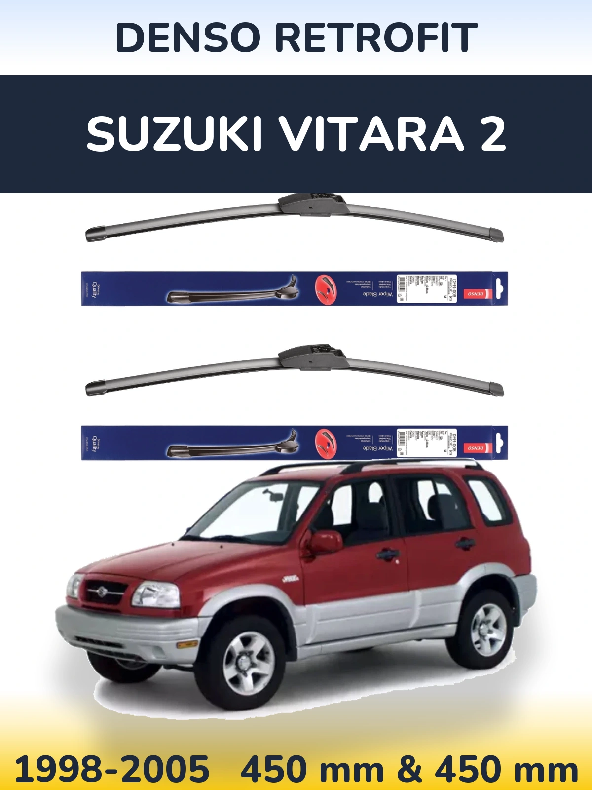 Front wiper blade set Denso Retrofit 450 & 450 mm for Suzuki Vitara 2 1998-2005