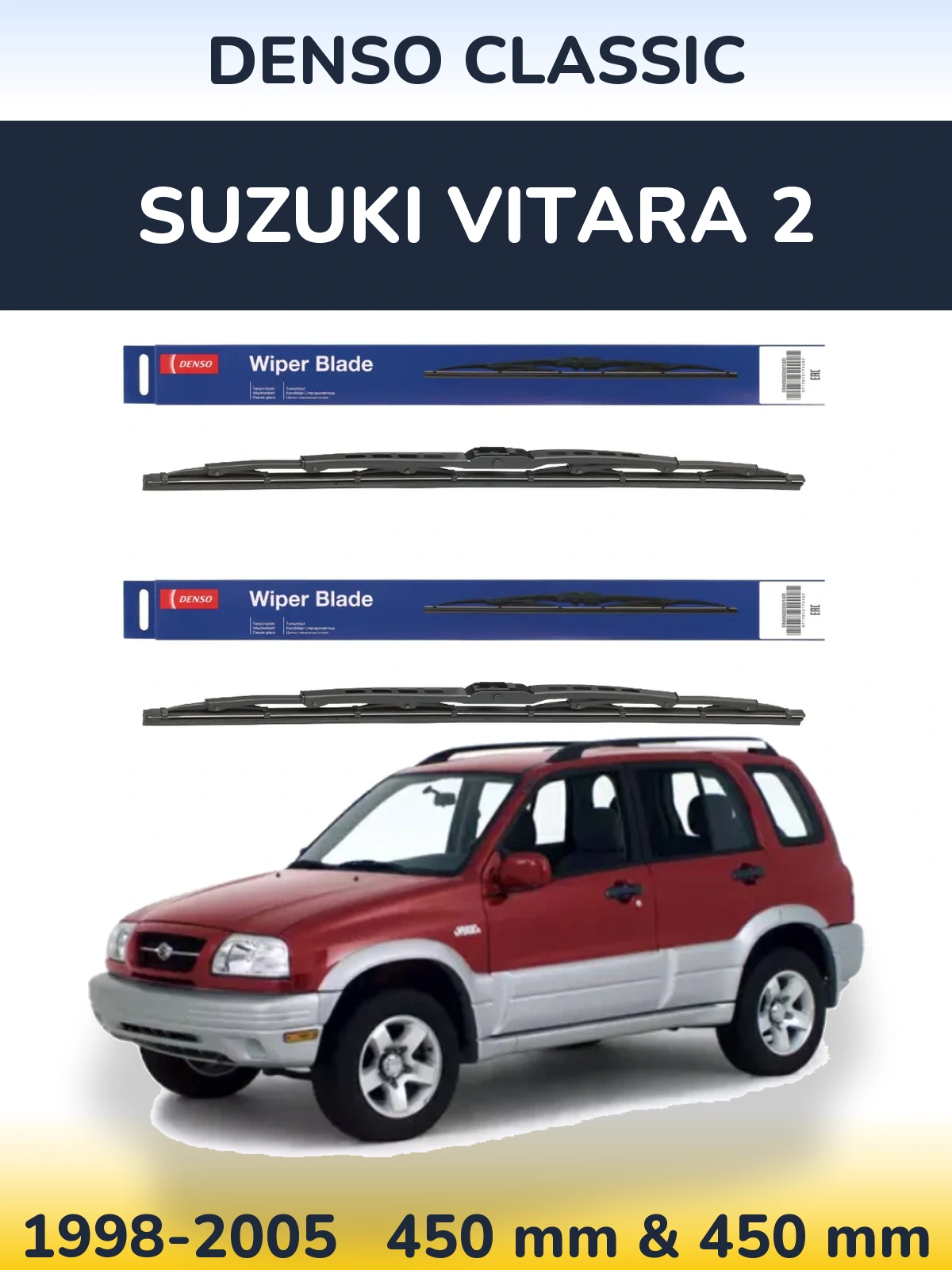 Front wiper blade set Denso Classic 450 & 450 mm for Suzuki Vitara 2 1998-2005