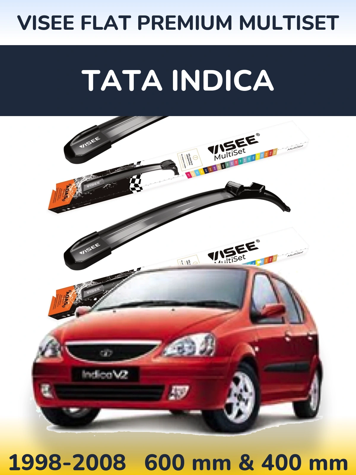 Front wiper blade set VISEE FLAT PREMIUM MultiSet 600 & 400 mm for Tata Indica 1998-2008