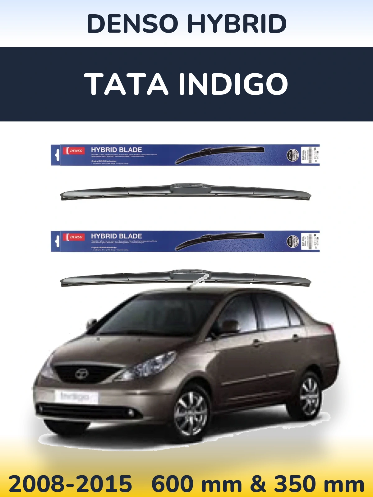 Front wiper blade set Denso Hybrid 600 & 350 mm for Tata Indigo 2008-2015