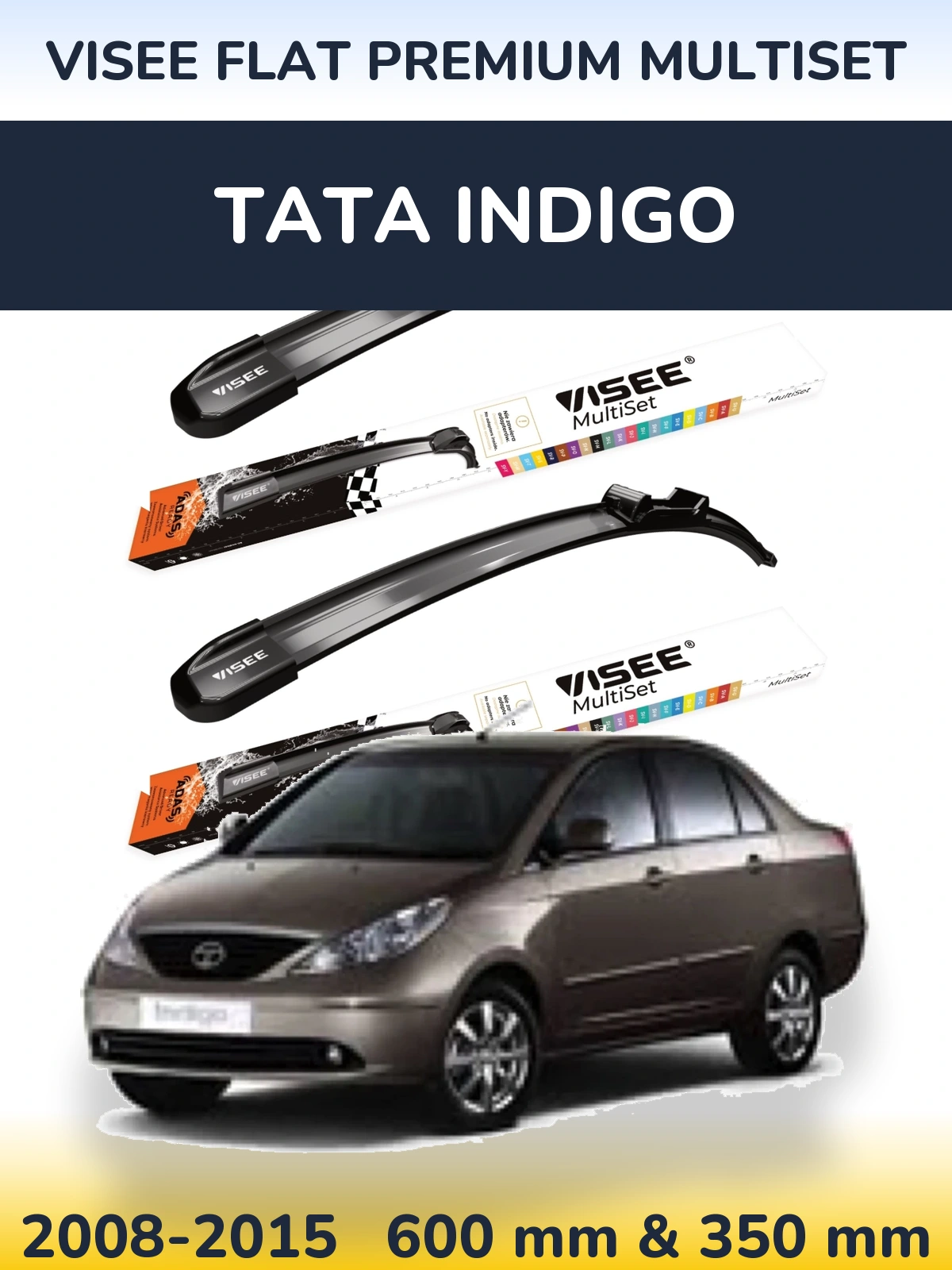 Front wiper blade set VISEE FLAT PREMIUM MultiSet 600 & 350 mm for Tata Indigo 2008-2015