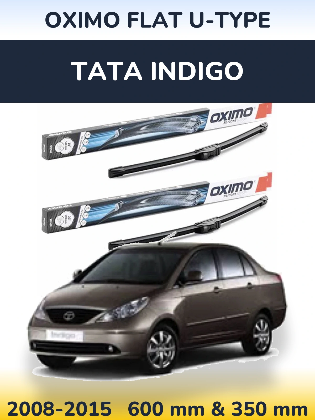 Front wiper blade set Oximo Flat U-type 600 & 350 mm for Tata Indigo 2008-2015