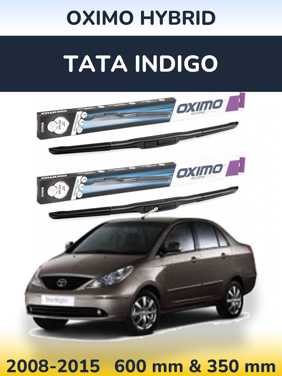 Front wiper blade set Oximo Hybrid 600 & 350 mm for Tata Indigo 2008-2015