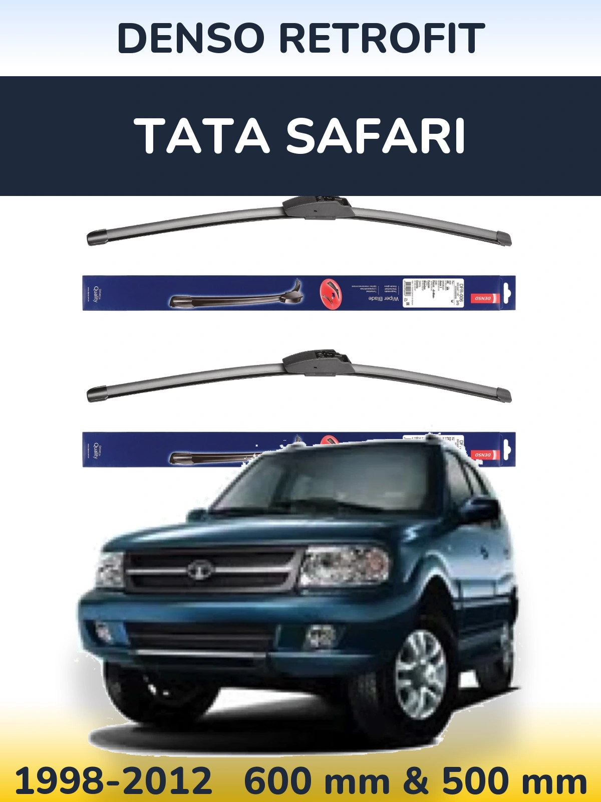Front wiper blade set Denso Retrofit 600 & 500 mm for Tata Safari 1998-2012