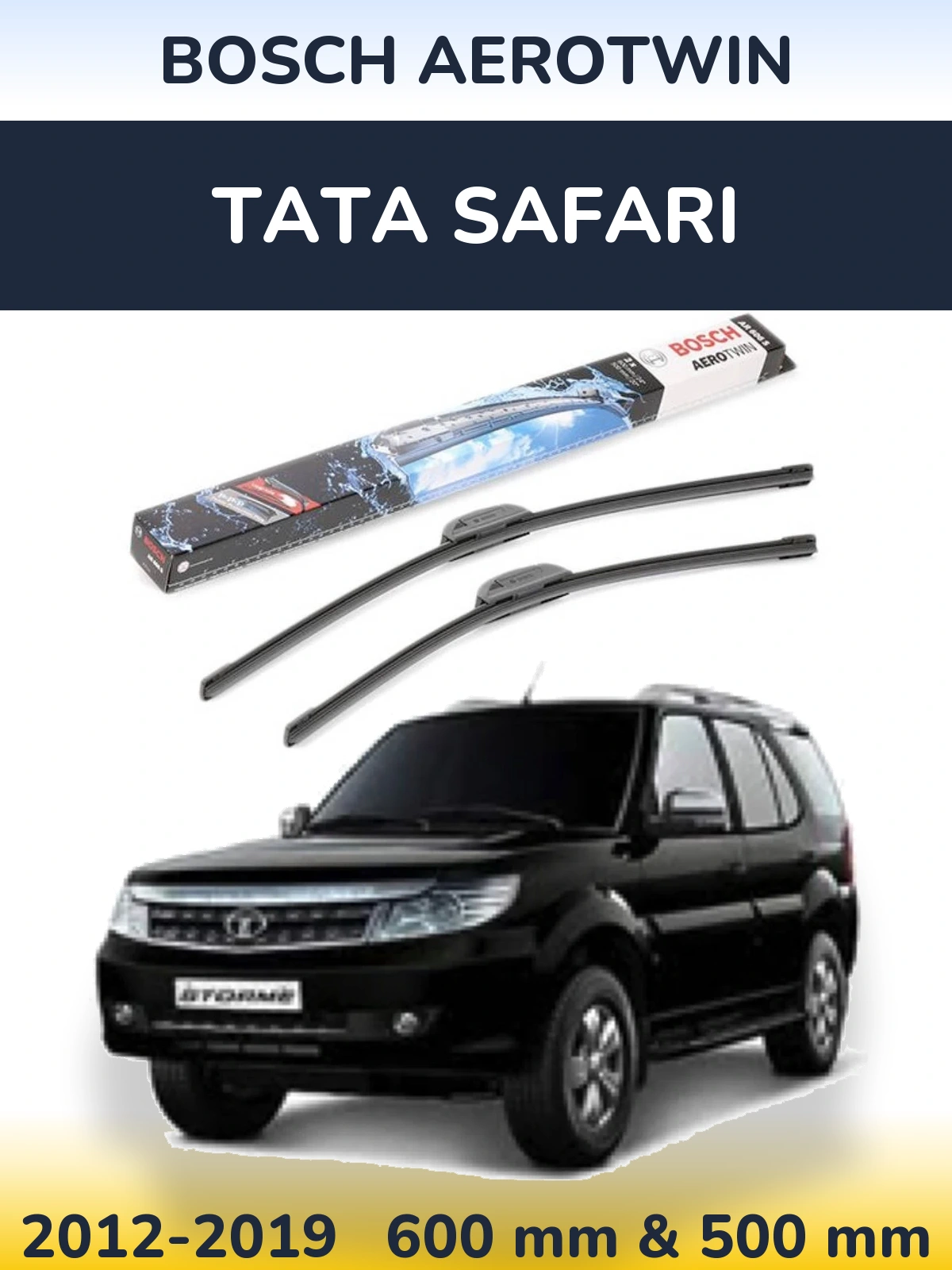 Front wiper blade set BOSCH AeroTwin 600 & 500 mm for Tata Safari 2012-2019