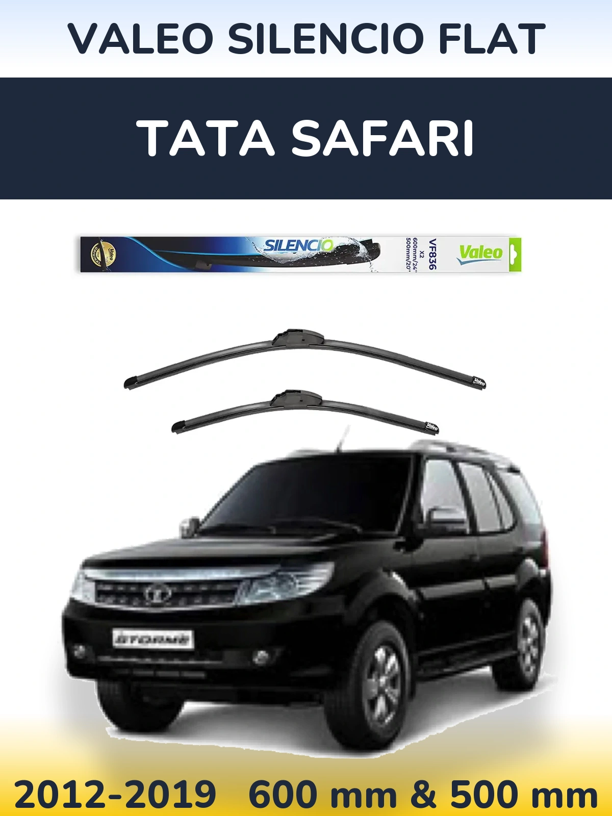 Front wiper blade set Valeo Silencio Flat 600 & 500 mm for Tata Safari 2012-2019