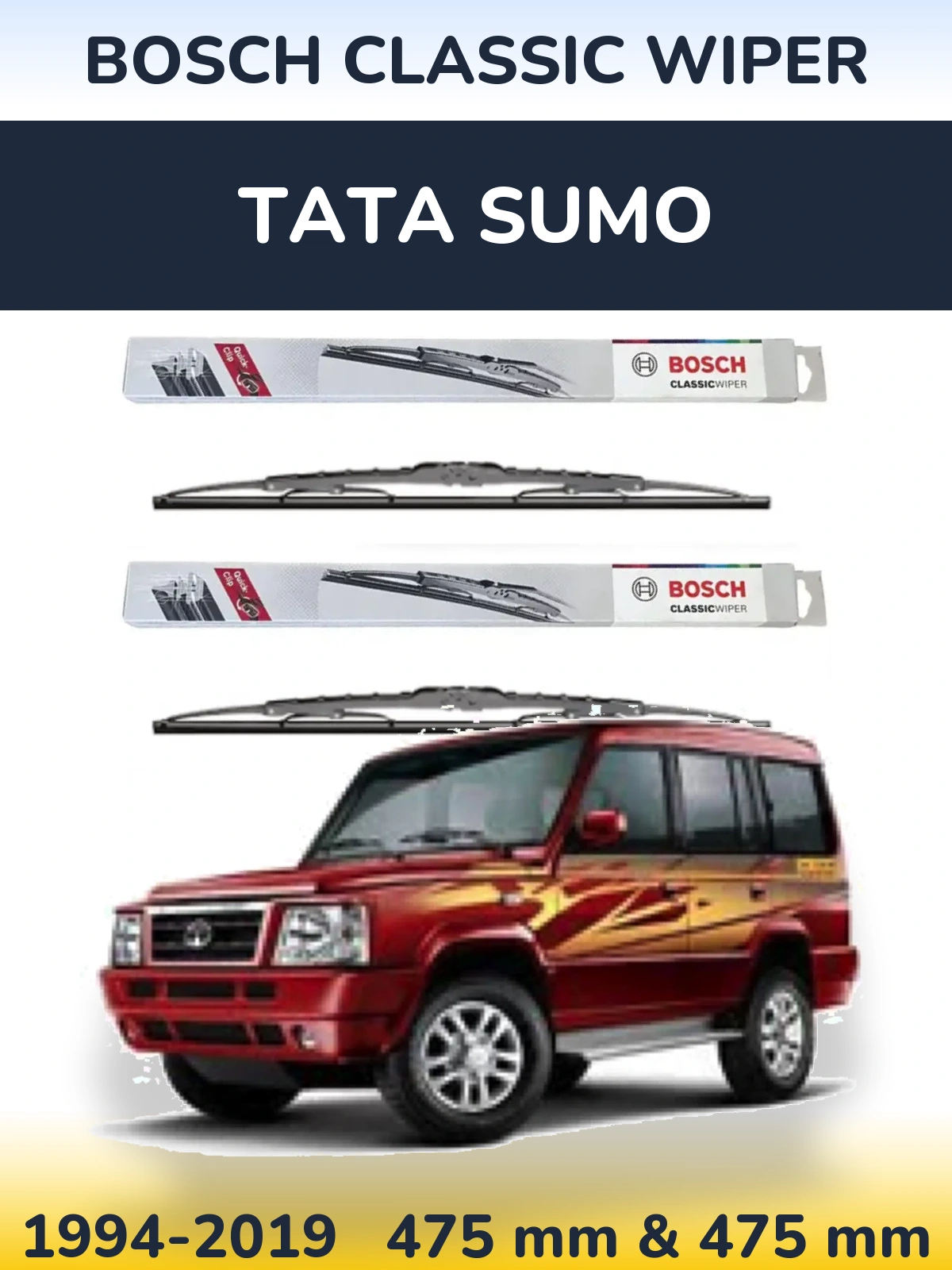 Комплект передних дворников BOSCH Classic Wiper 475 & 475 мм для Tata Sumo 1994-2019