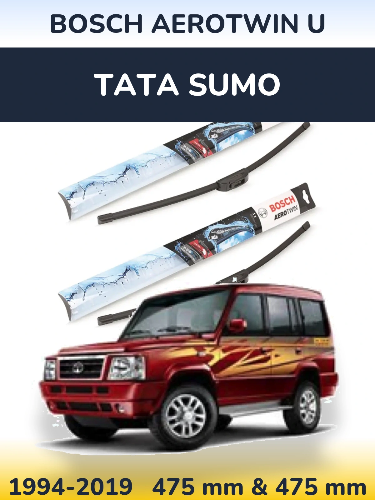 Комплект передних дворников BOSCH AeroTwin U 475 & 475 мм для Tata Sumo 1994-2019