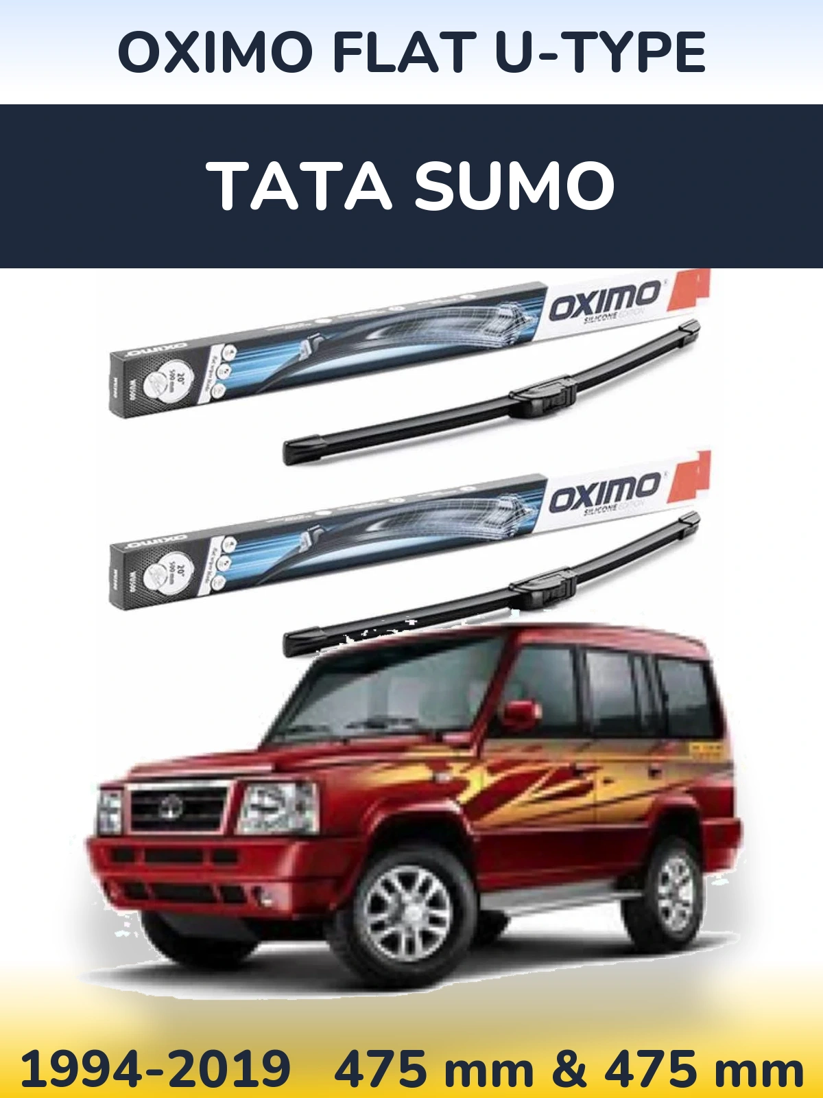Front wiper blade set Oximo Flat U-type 475 & 475 mm for Tata Sumo 1994-2019