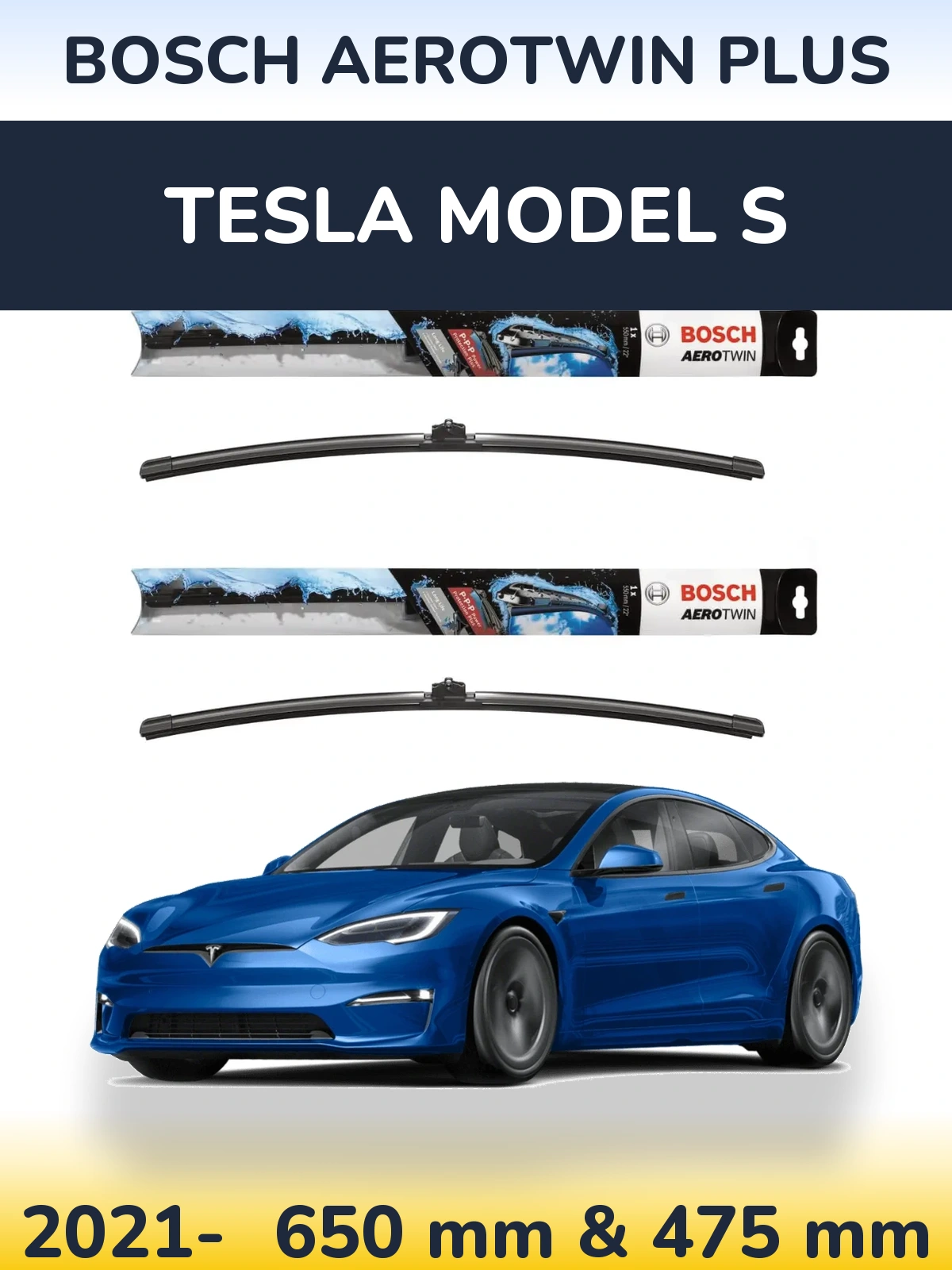 Комплект передних дворников BOSCH AeroTwin Plus 650 & 475 мм для Tesla Модель S 2021-2026