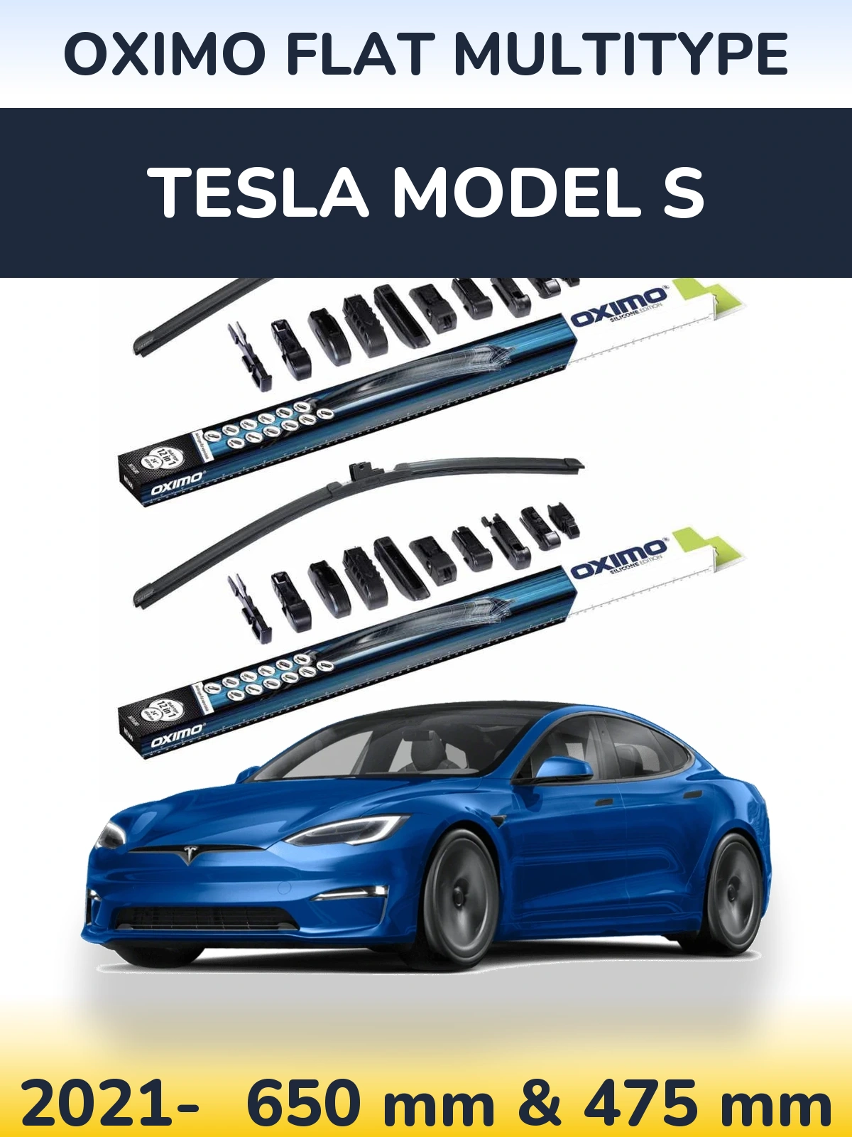 Комплект передніх щіток Oximo Flat MultiТипe 650 & 475 мм для Tesla Модель S 2021-2026