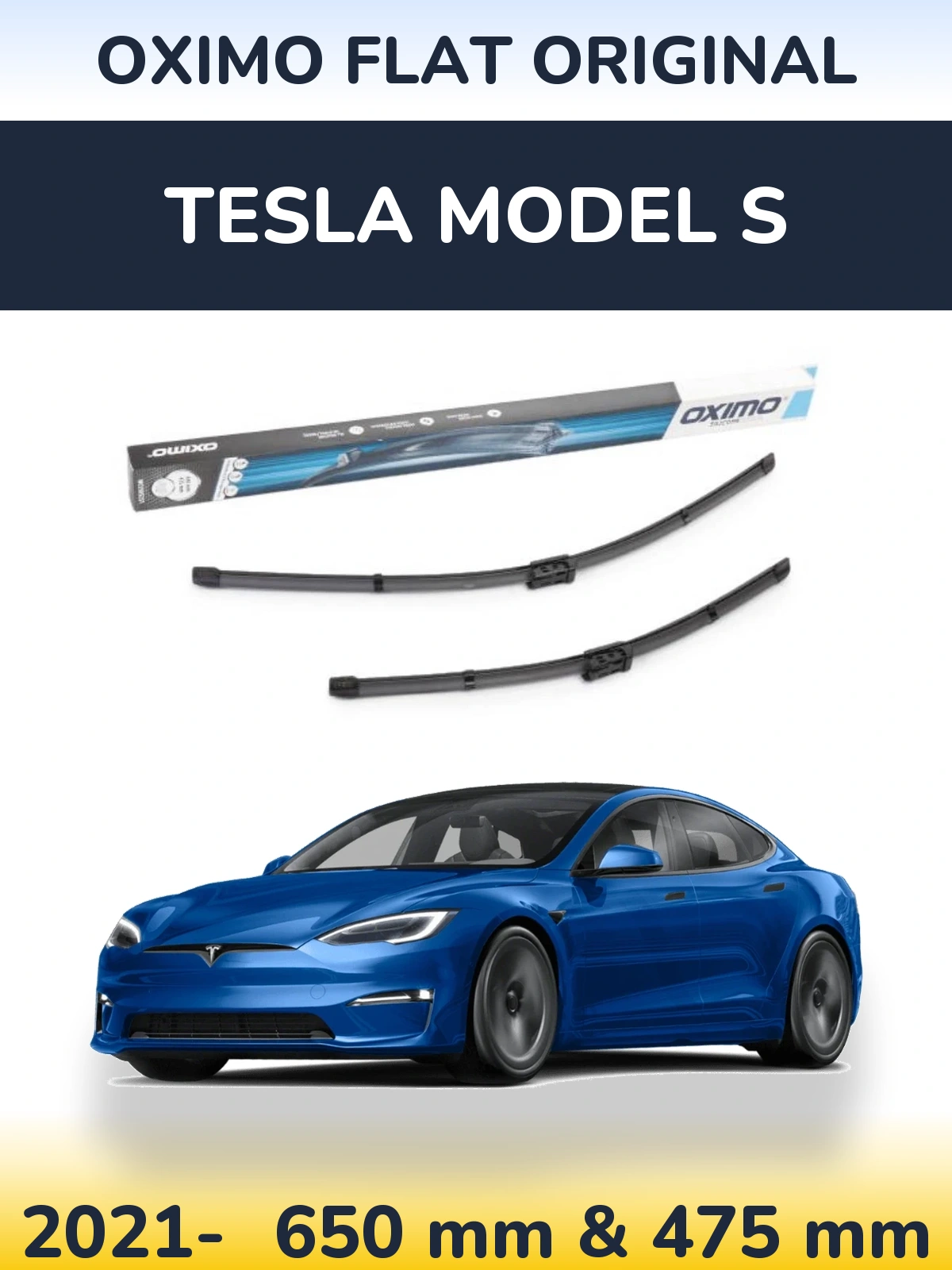 Комплект передних дворников Oximo Flat Original 650 & 475 мм для Tesla Модель S 2021-2026