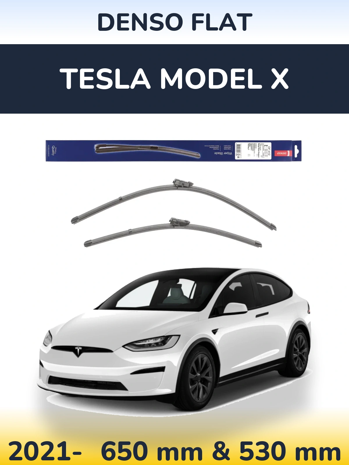 Front wiper blade set Denso Flat 650 & 530 mm for Tesla Model X 2021-2026