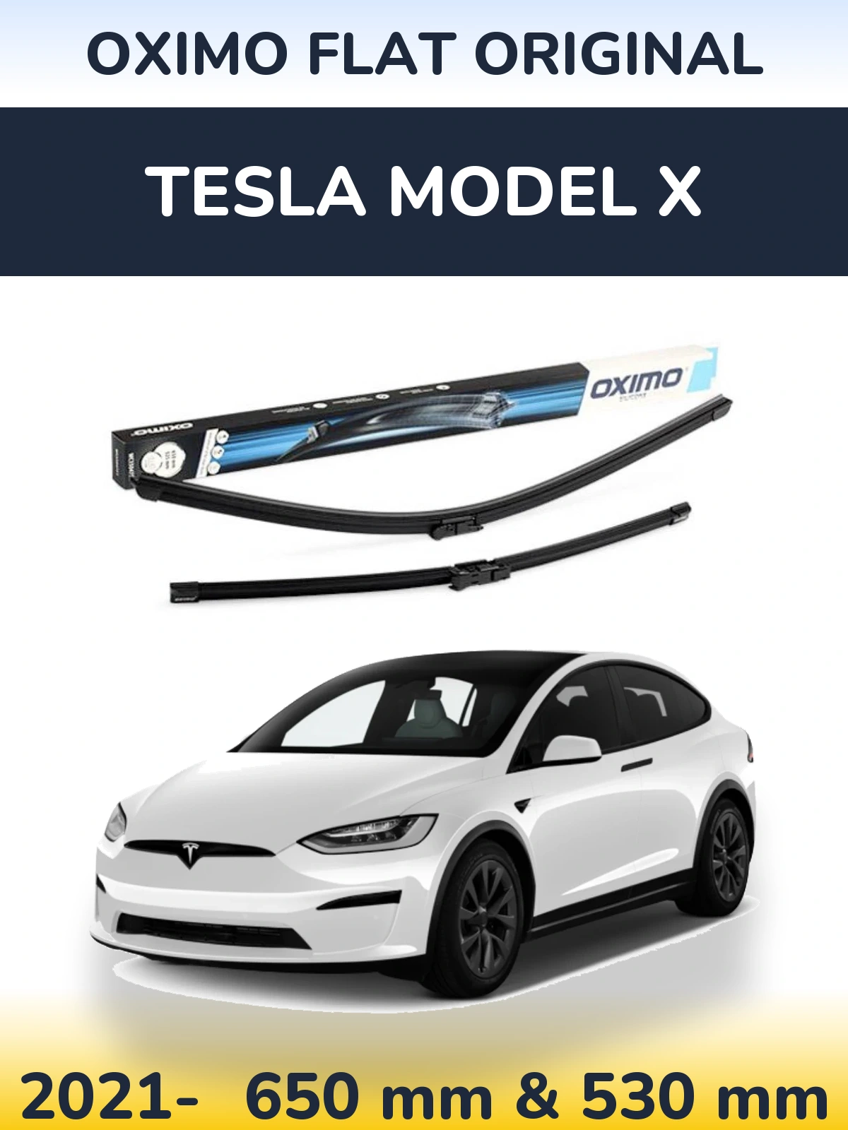 Front wiper blade set Oximo Flat Original 650 & 530 mm for Tesla Model X 2021-2026