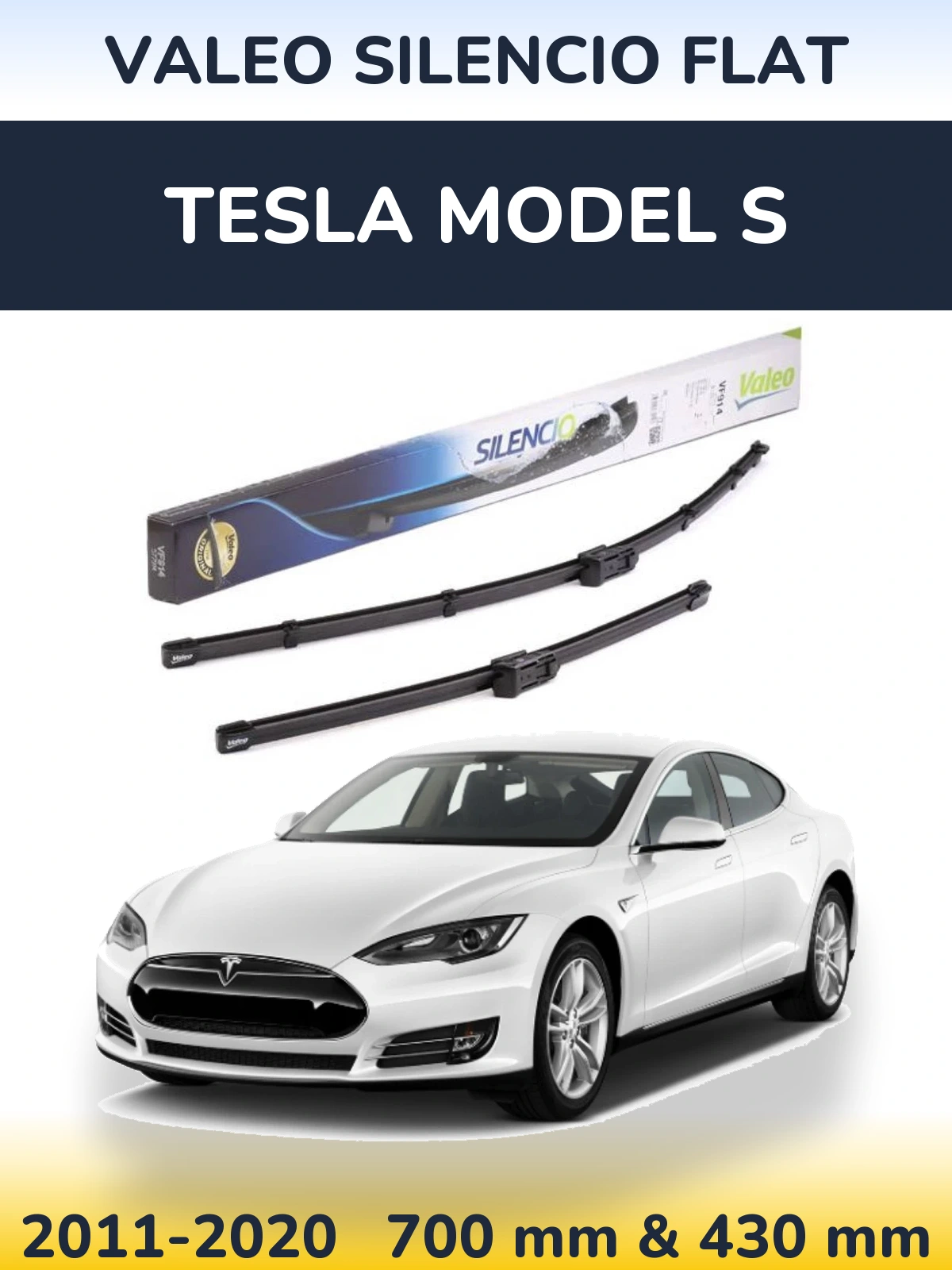 Front wiper blade set Valeo Silencio Flat 680 & 430 mm for Tesla Model S 2011-2020