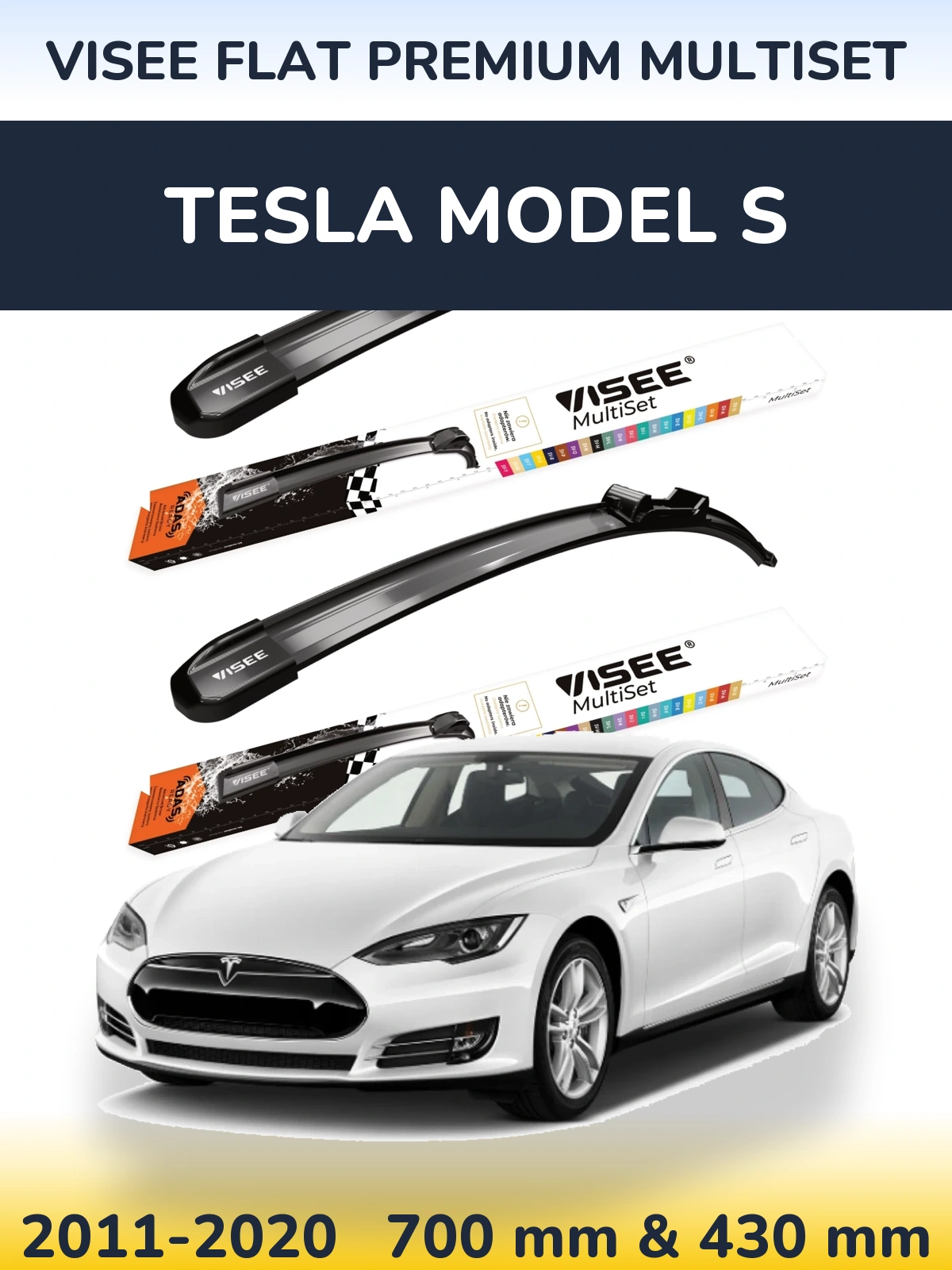 Front wiper blade set VISEE FLAT PREMIUM MultiSet 700 & 430 mm for Tesla Model S 2011-2020