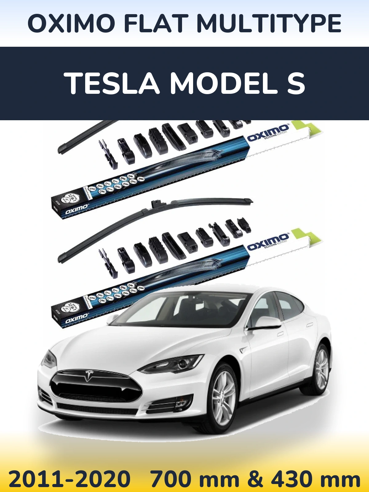 Front wiper blade set Oximo Flat MultiTypee 700 & 430 mm for Tesla Model S 2011-2020