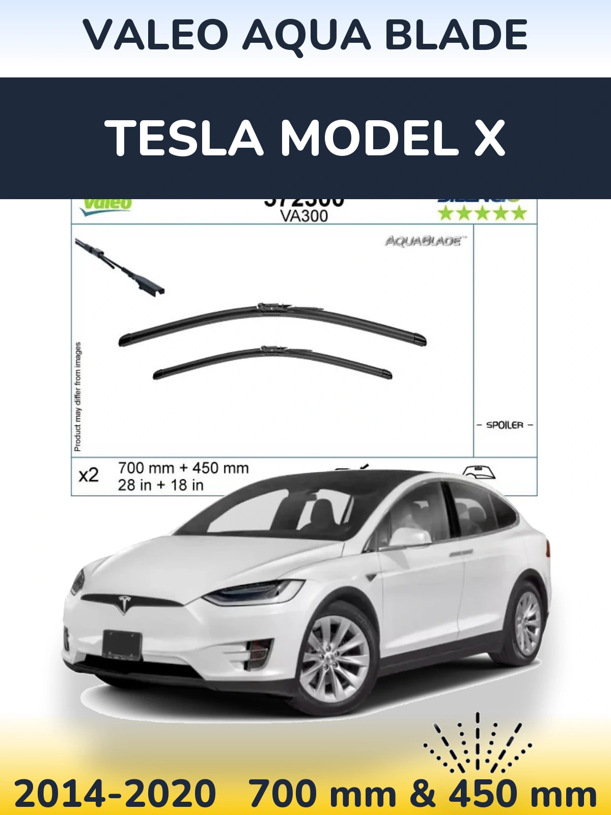 Front wiper blade set Valeo Aqua Blade 700 & 450 mm for Tesla Model X 2014-2020