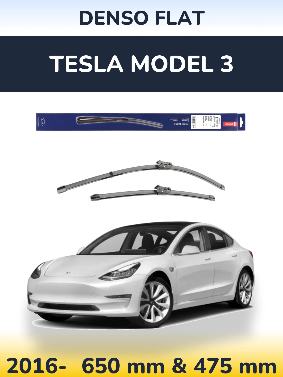Front wiper blade set Denso Flat 650 & 475 mm for Tesla Model 3 2016-2026