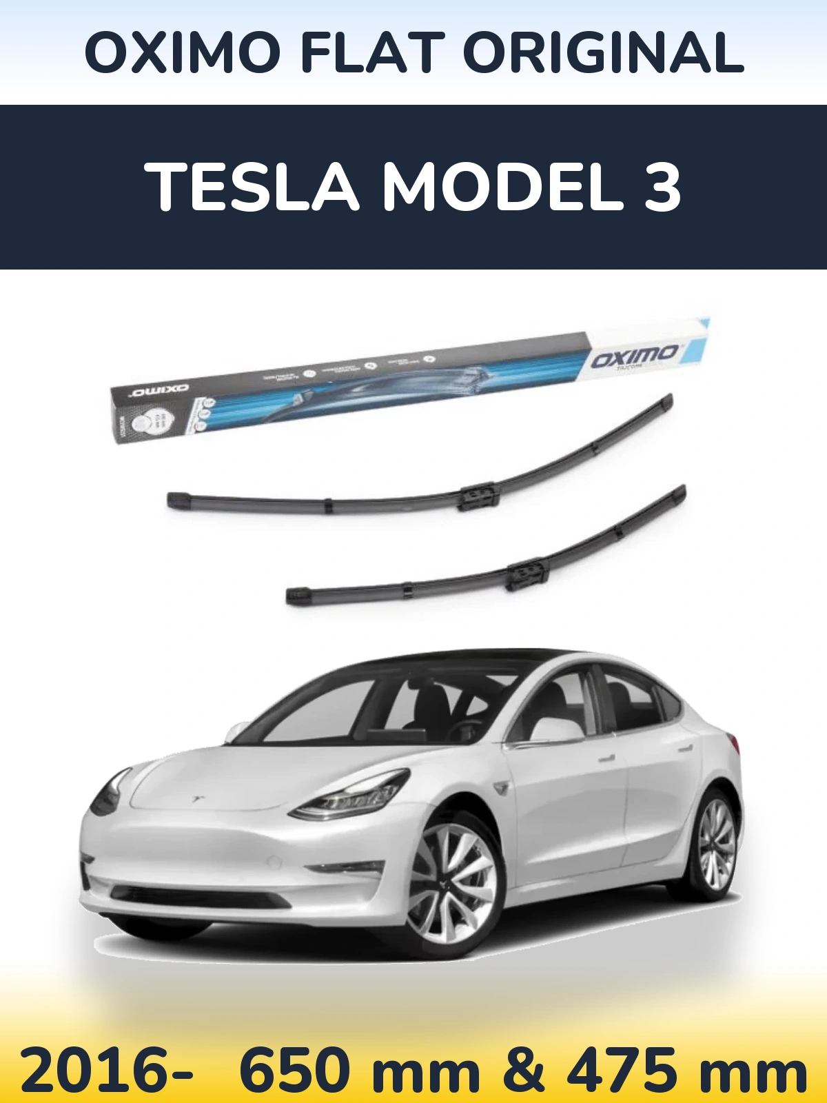 Front wiper blade set Oximo Flat Original 650 & 475 mm for Tesla Model 3 2016-2026