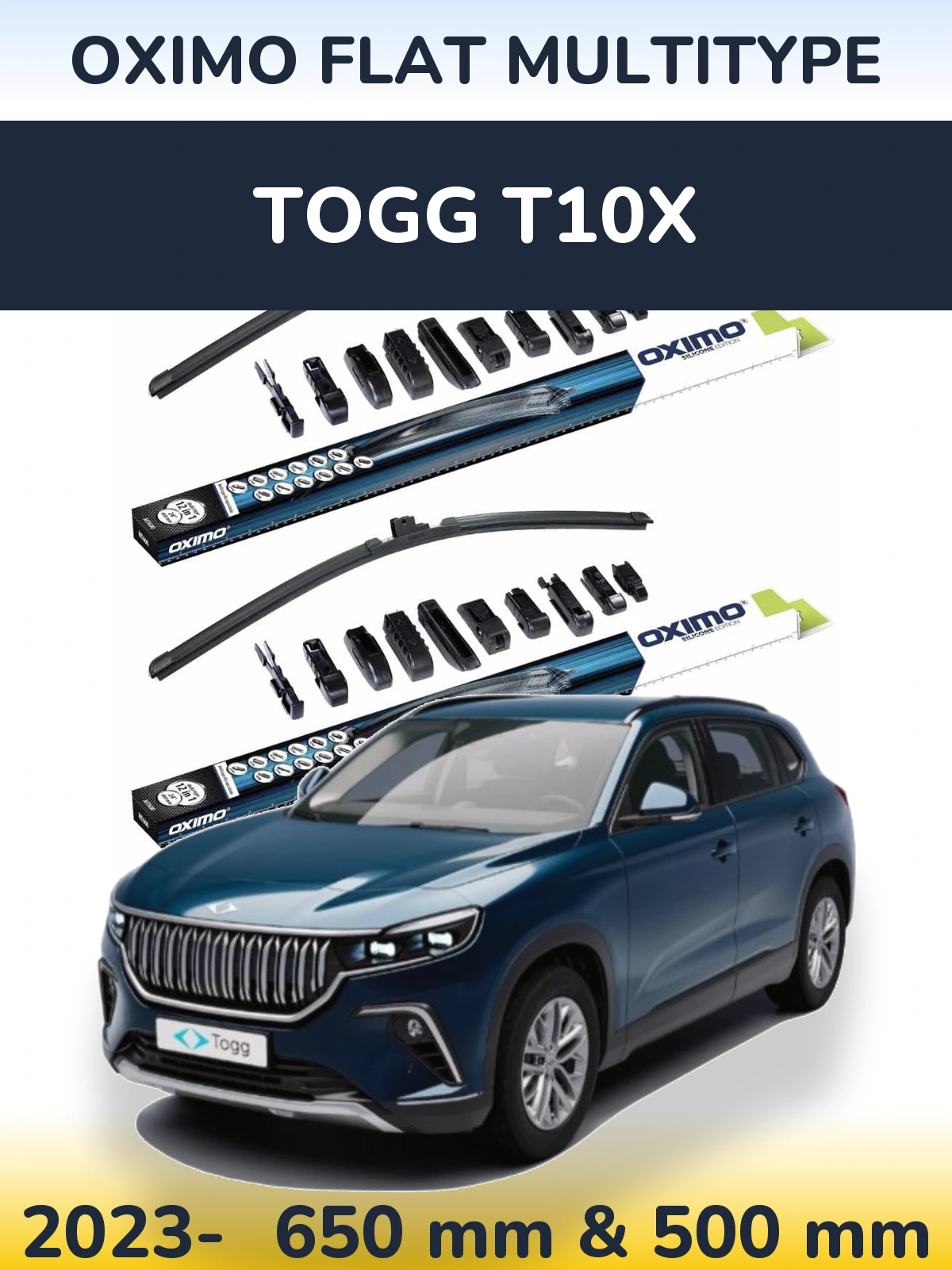 Комплект передних дворников Oximo Flat MultiТипe 650 & 500 мм для TOGG T10X 2023-2026