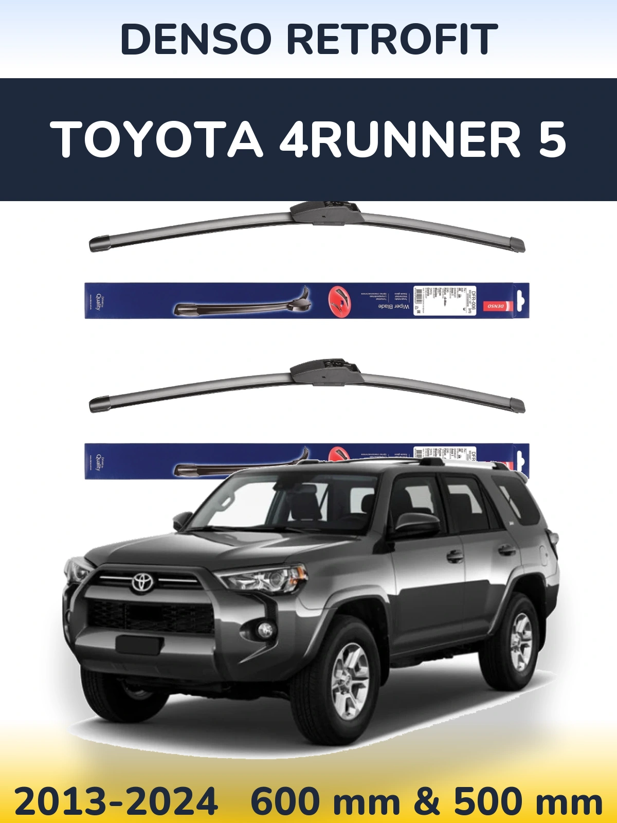 Комплект передніх щіток Denso Retrofit 600 & 500 мм для Toyota 4Runner 5 2013-2024