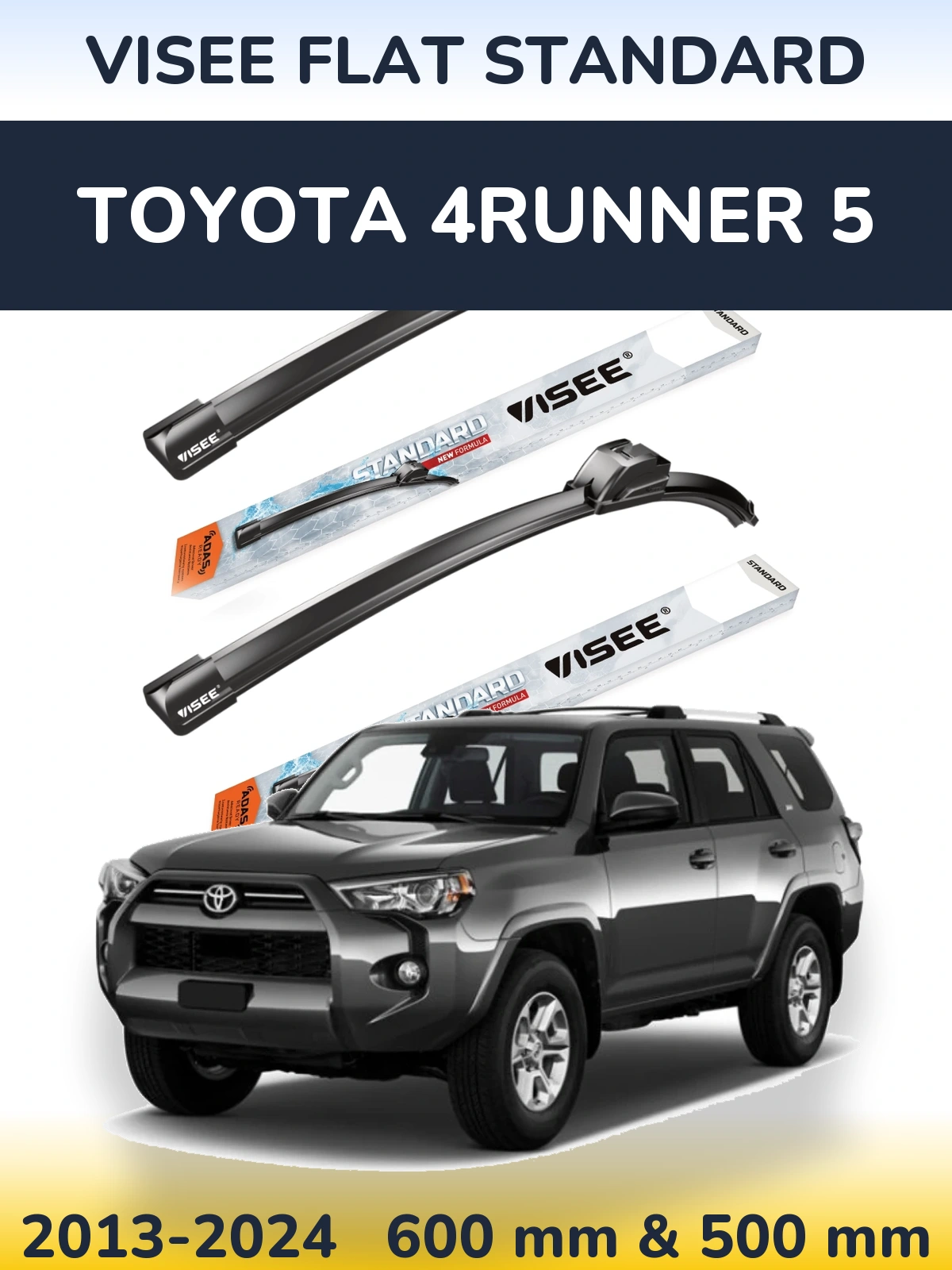 Front wiper blade set VISEE FLAT STANDARD 600 & 500 mm for Toyota 4Runner 5 2013-2024