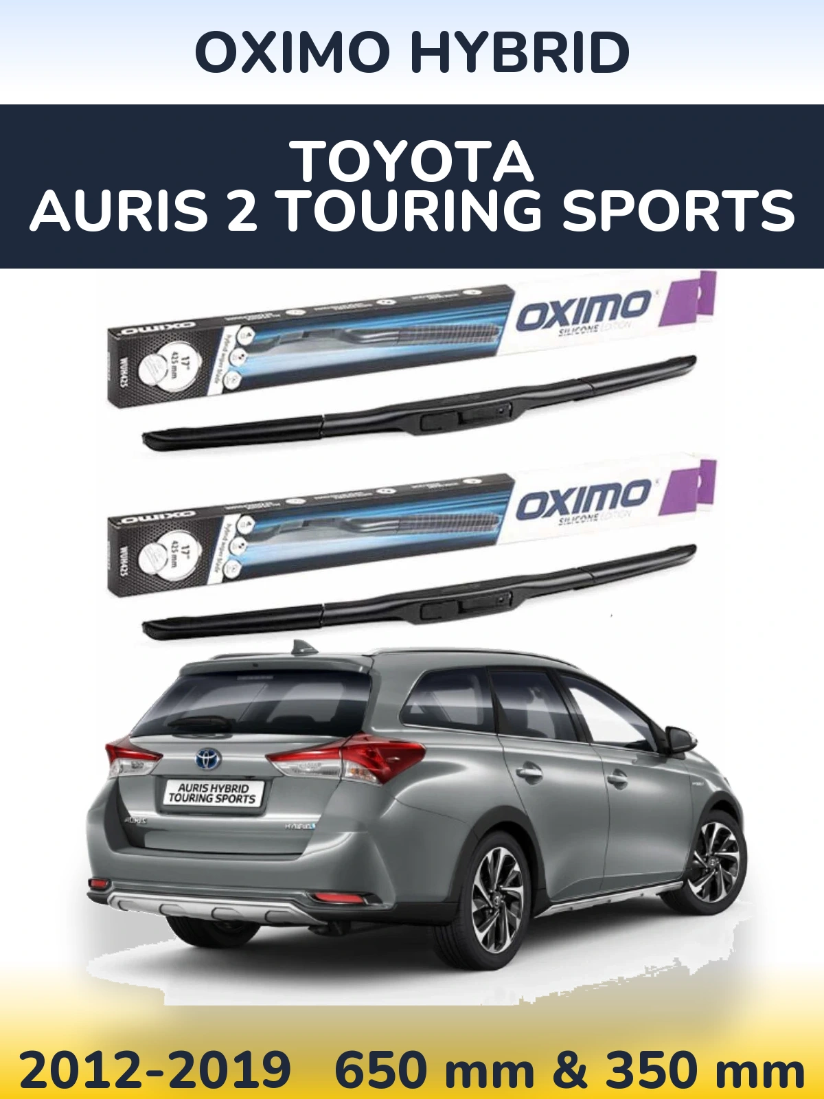 Комплект передних дворников Oximo Hybrid 650 & 350 мм для Toyota Auris 2 Touring Sports 2012-2019